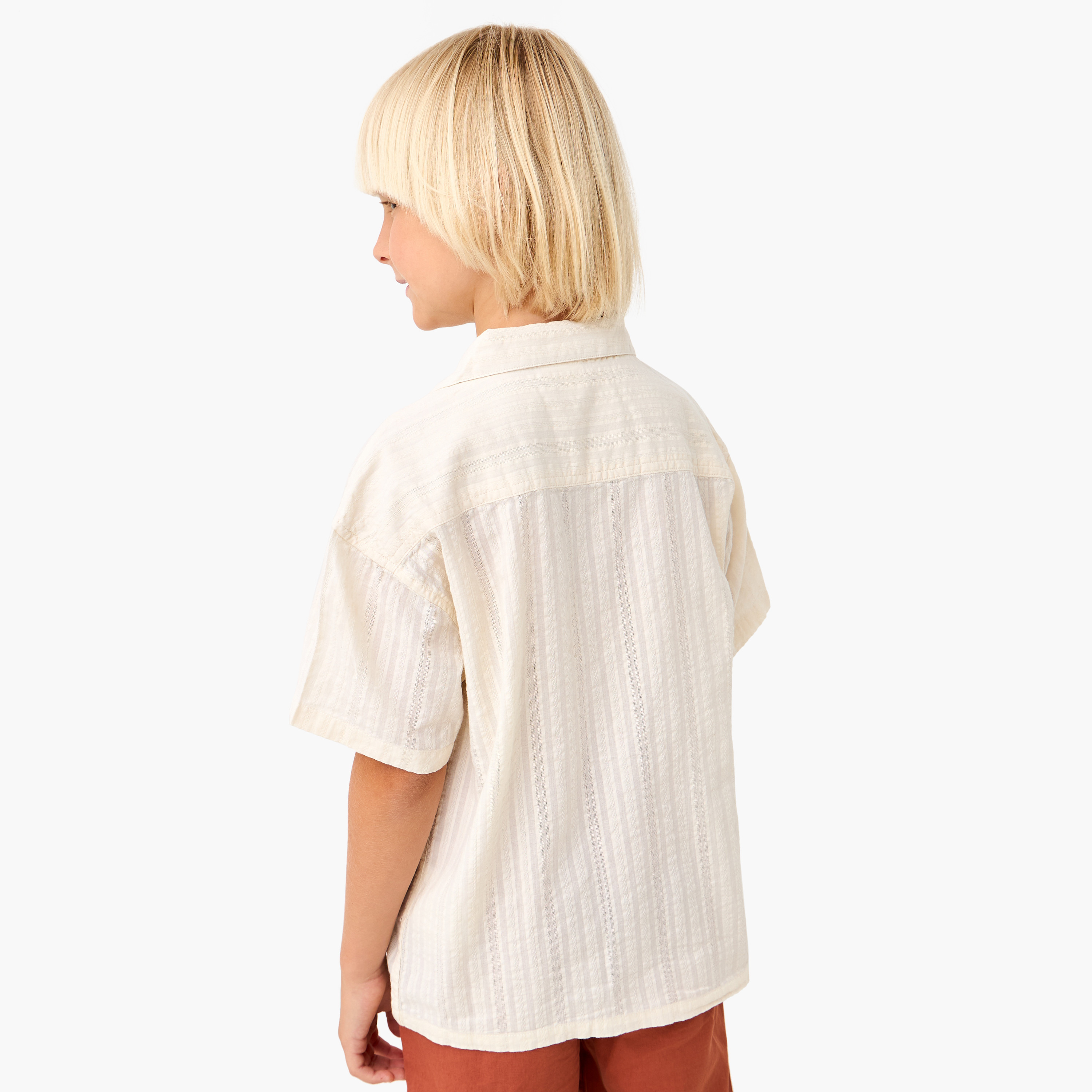 Eligo Textured Camp Collar Shirt with Short Sleeves-boys-clothing-shirts-image-3