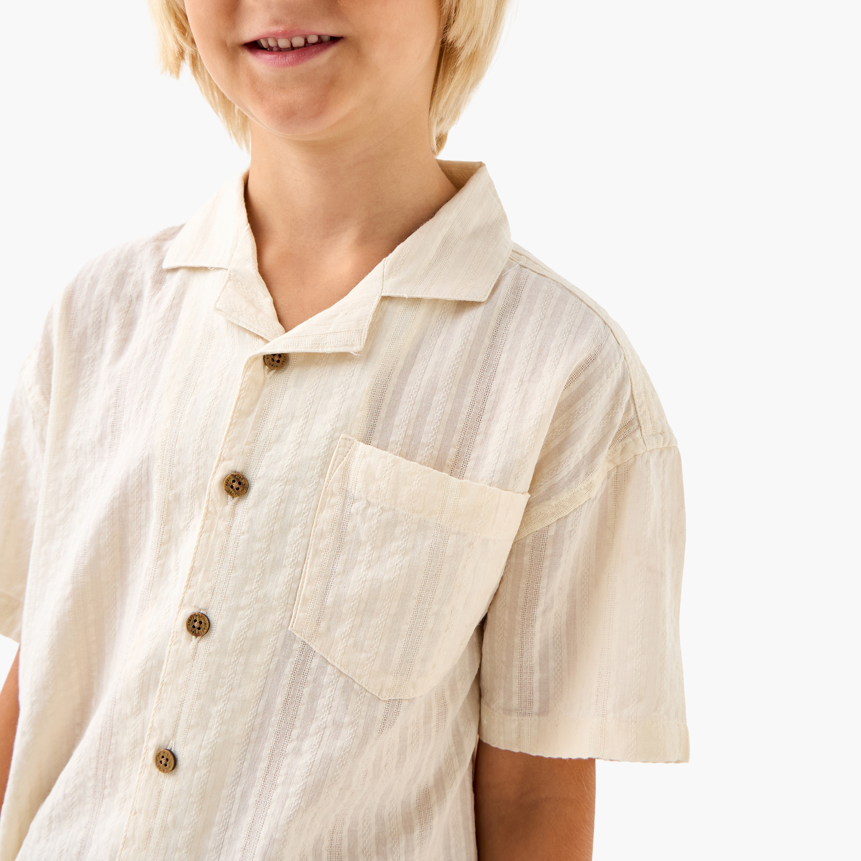 Eligo Textured Camp Collar Shirt with Short Sleeves-boys-clothing-shirts-image-4