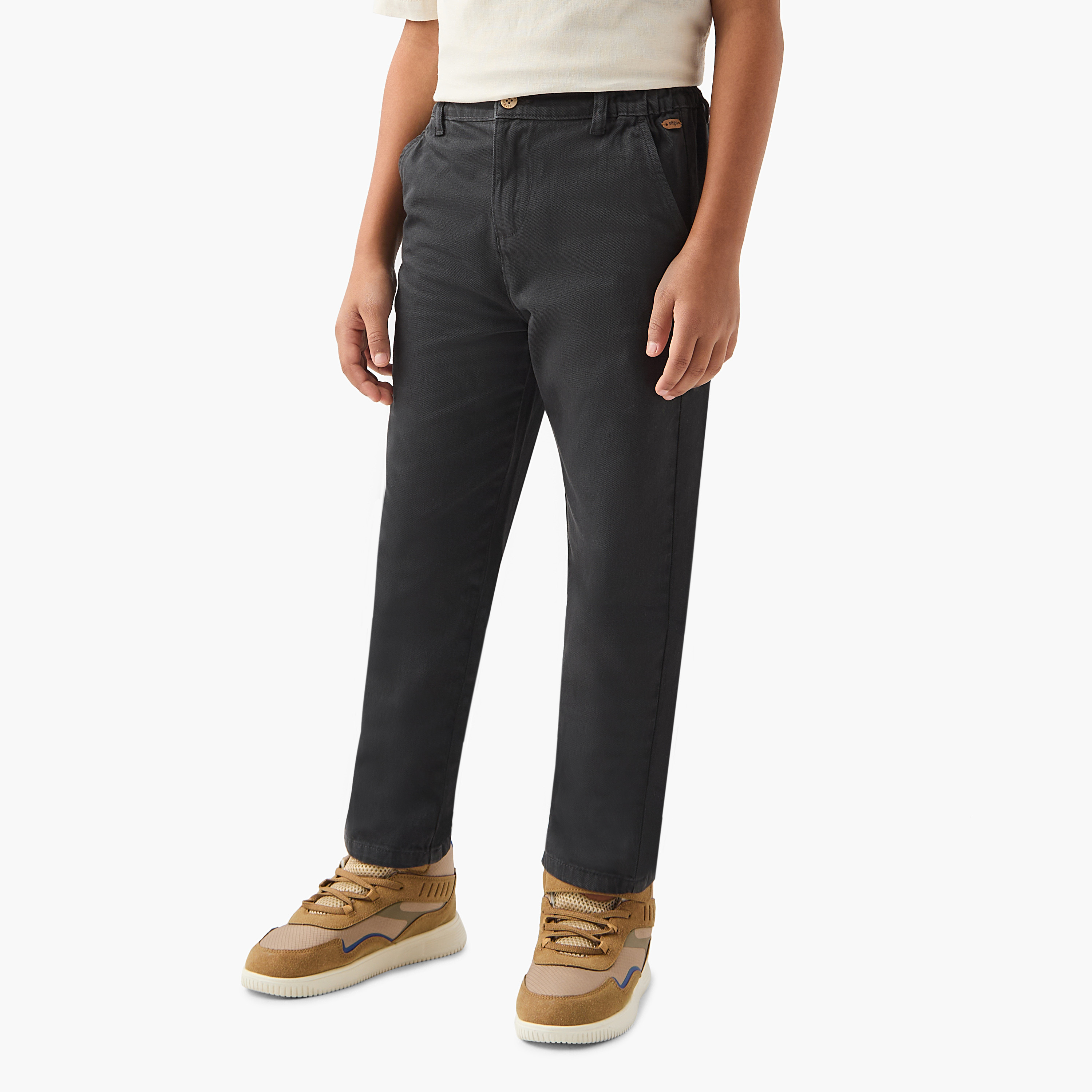 Eligo Solid Pants with Pockets and Button Closure-boys-clothing-bottoms-trousers-image-1