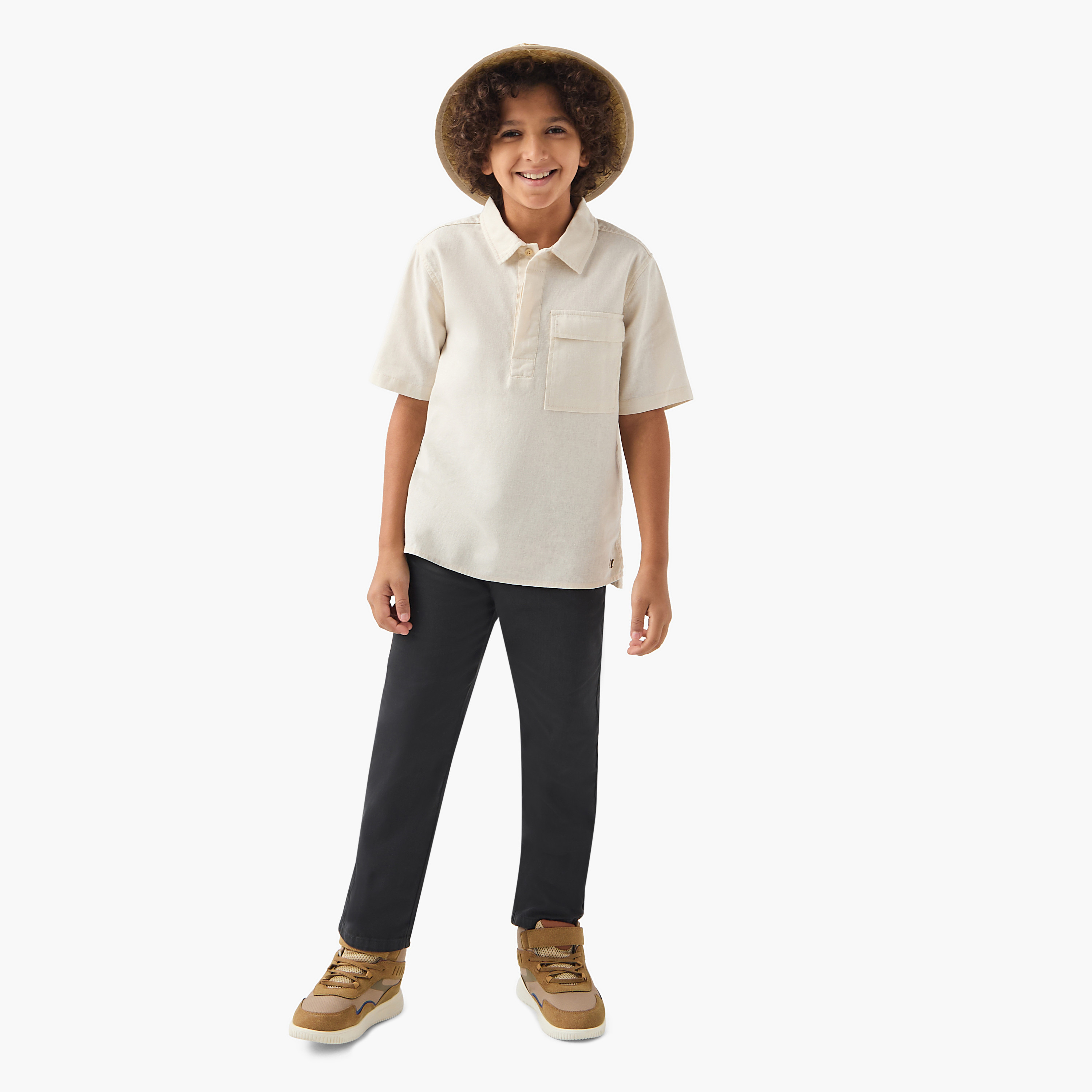 Eligo Solid Pants with Pockets and Button Closure-boys-clothing-bottoms-trousers-image-2