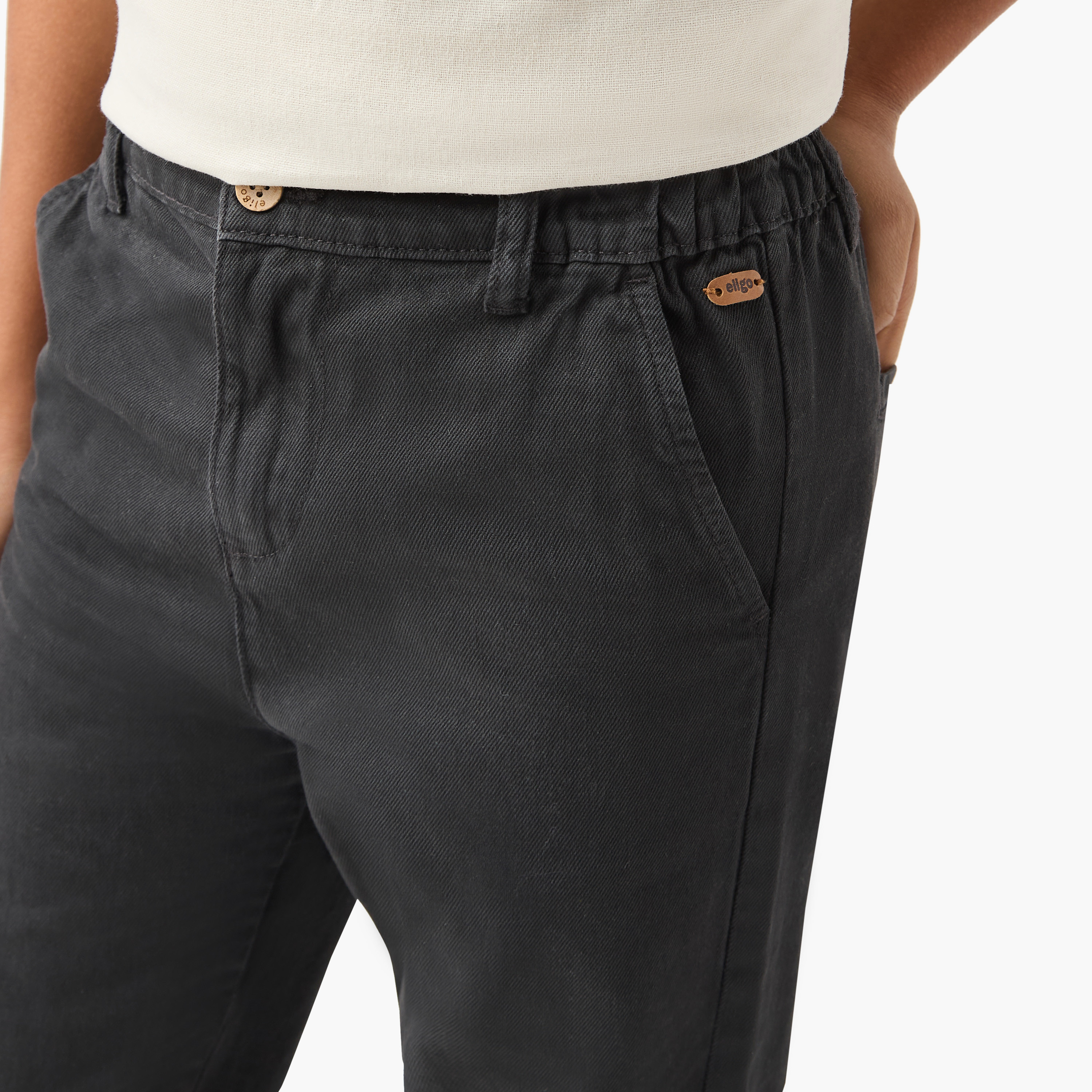 Eligo Solid Pants with Pockets and Button Closure-boys-clothing-bottoms-trousers-image-4
