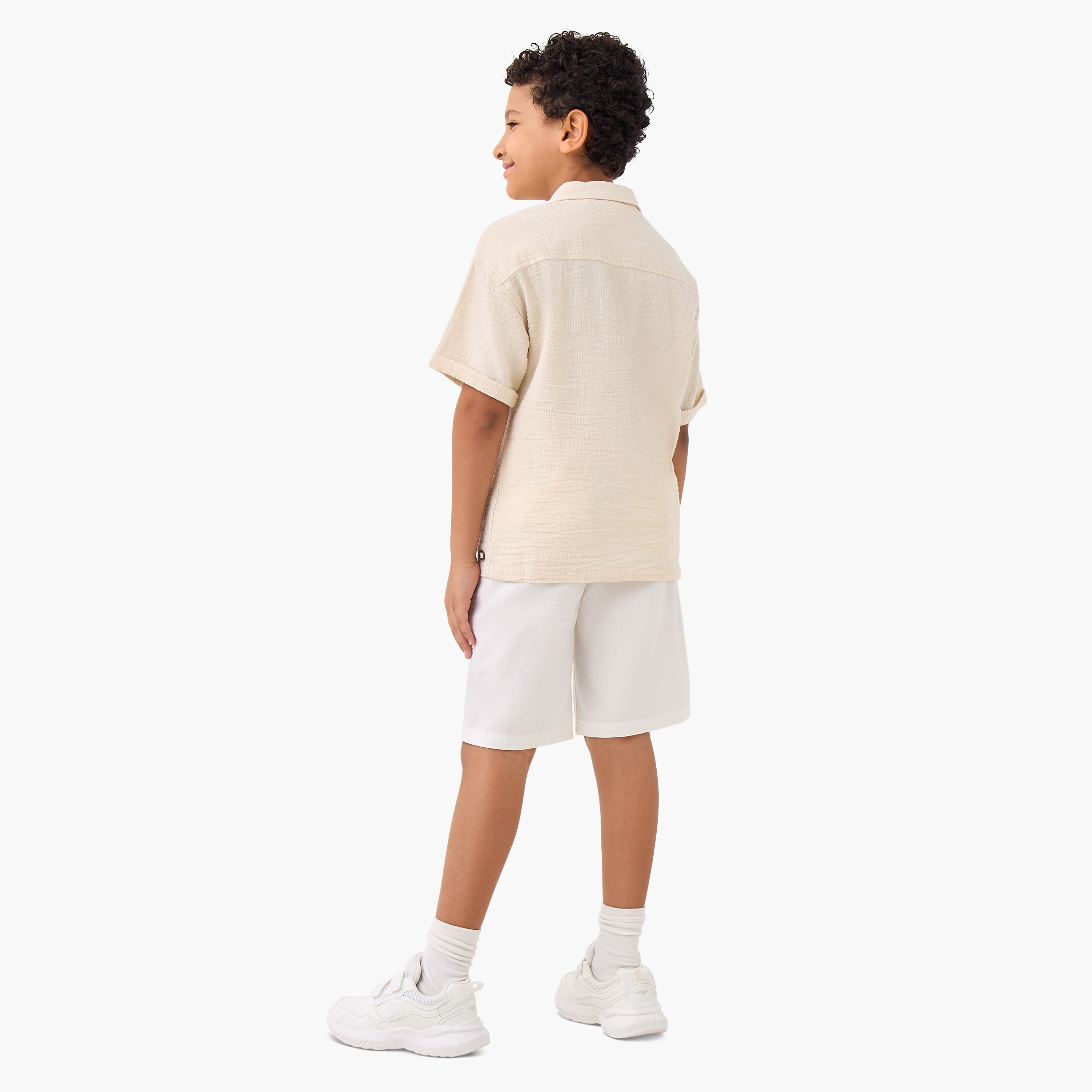 Eligo Textured Camp Collar Shirt with Chest Pocket and Elasticated Shorts-boys-clothing-setsandcoords-image-4