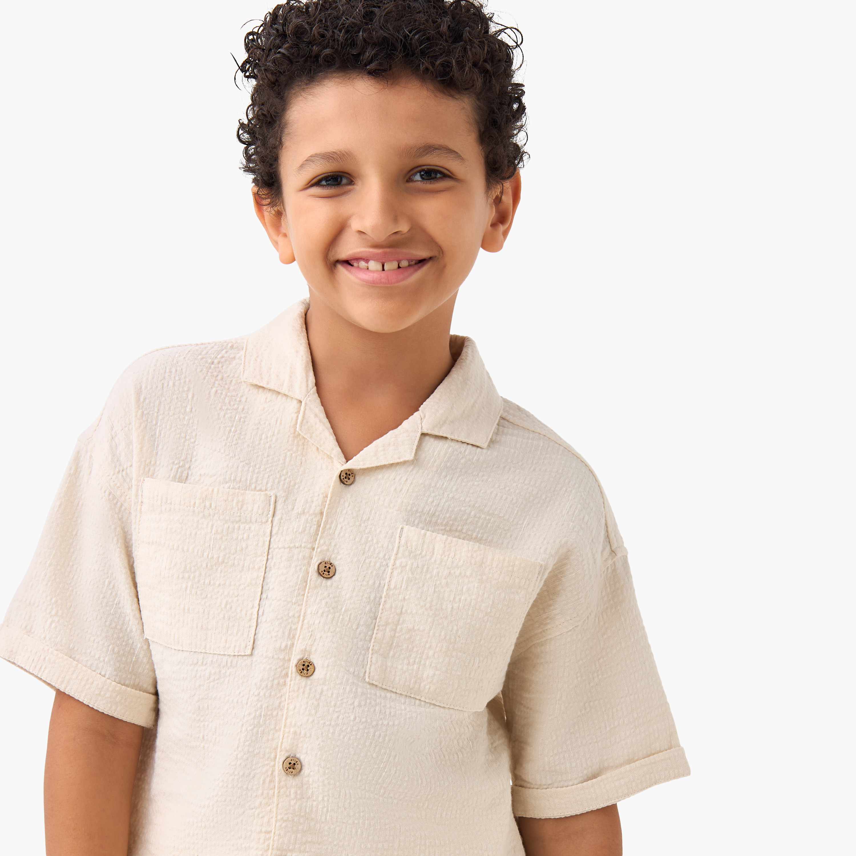 Eligo Textured Camp Collar Shirt with Chest Pocket and Elasticated Shorts-boys-clothing-setsandcoords-image-5