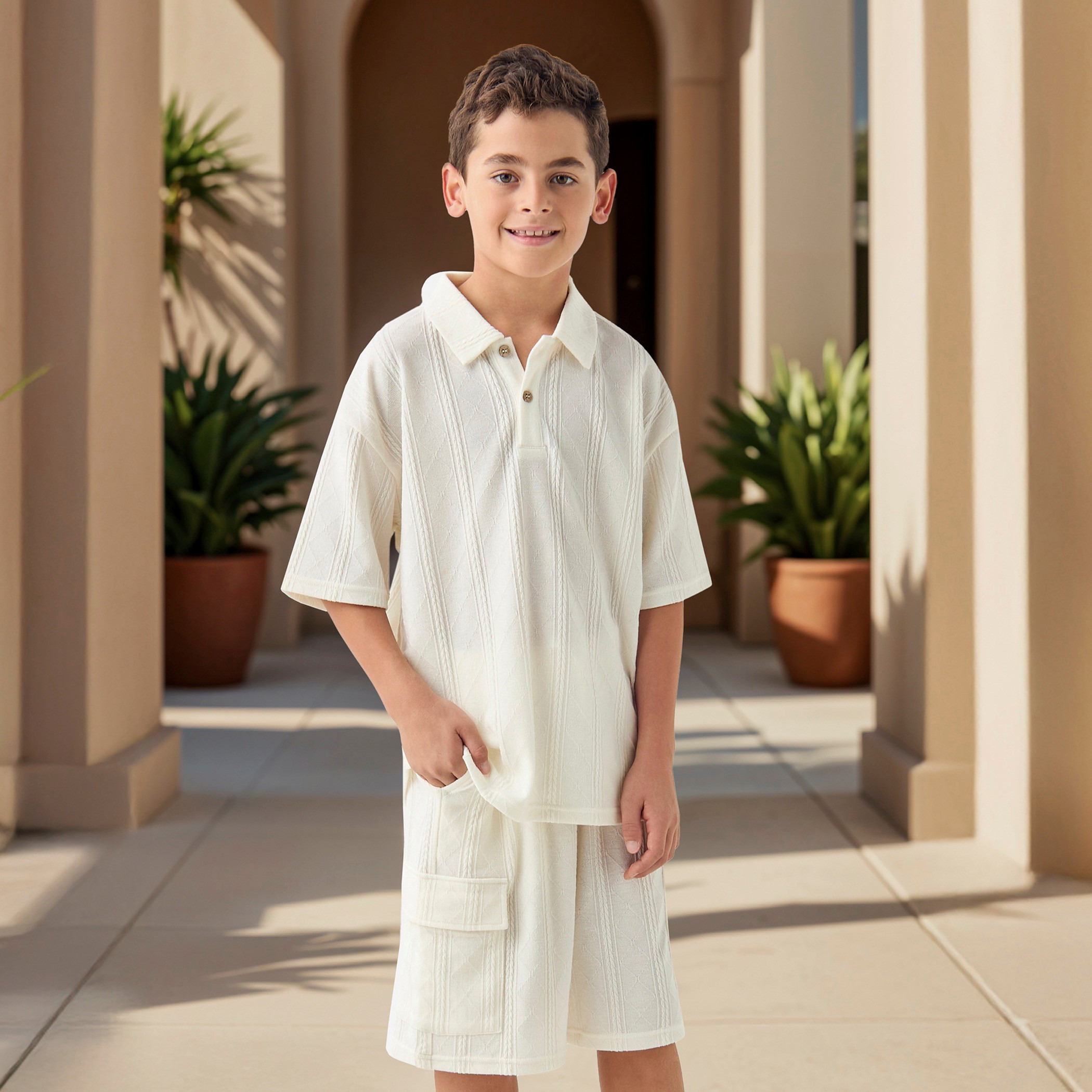 Eligo Textured Polo T-shirt and Shorts Set-boys-clothing-setsandcoords-image-1