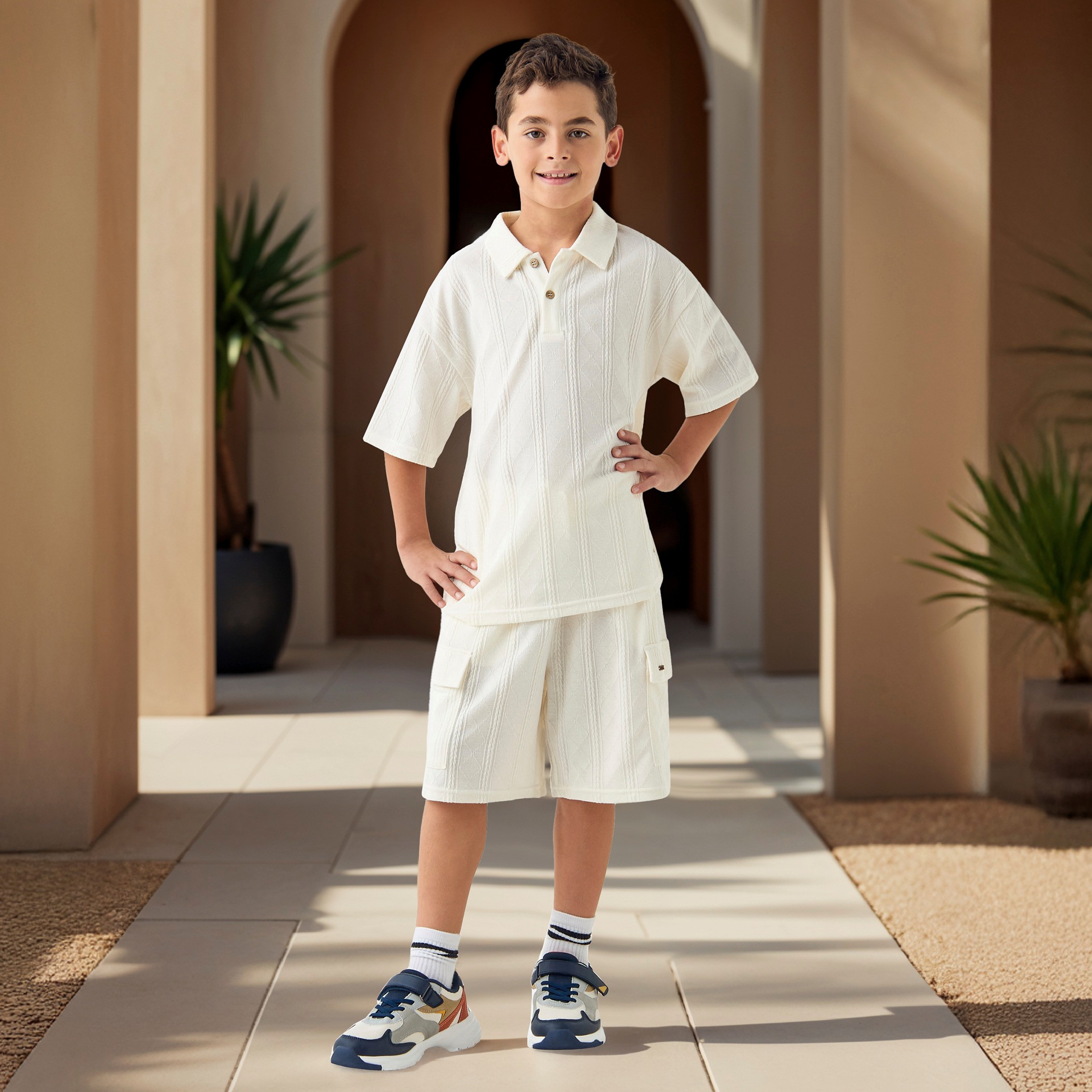 Eligo Textured Polo T-shirt and Shorts Set-boys-clothing-setsandcoords-image-2