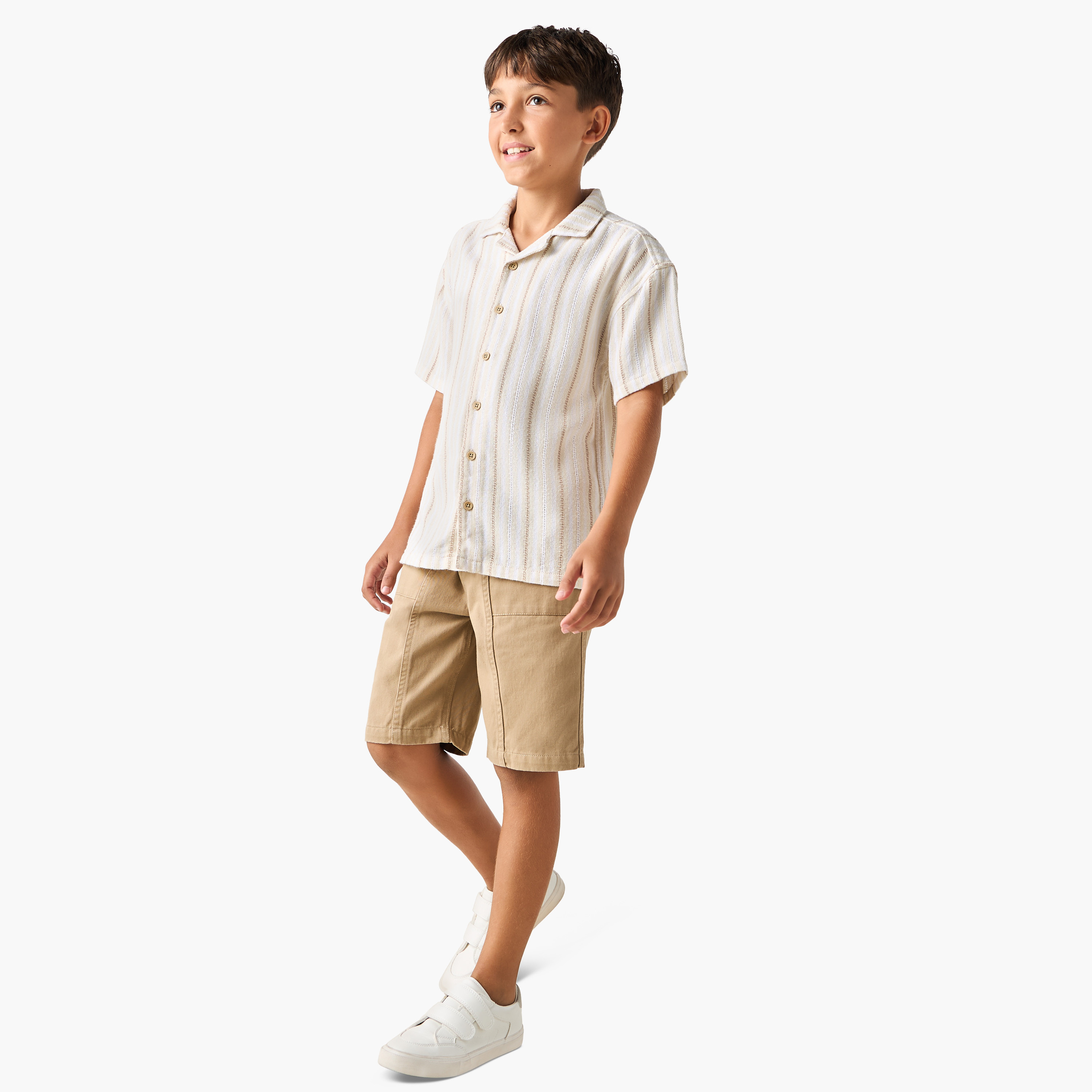 طقم شورت وقميص مخطط بياقة كامب-boys-clothing-setsandcoords-image-1