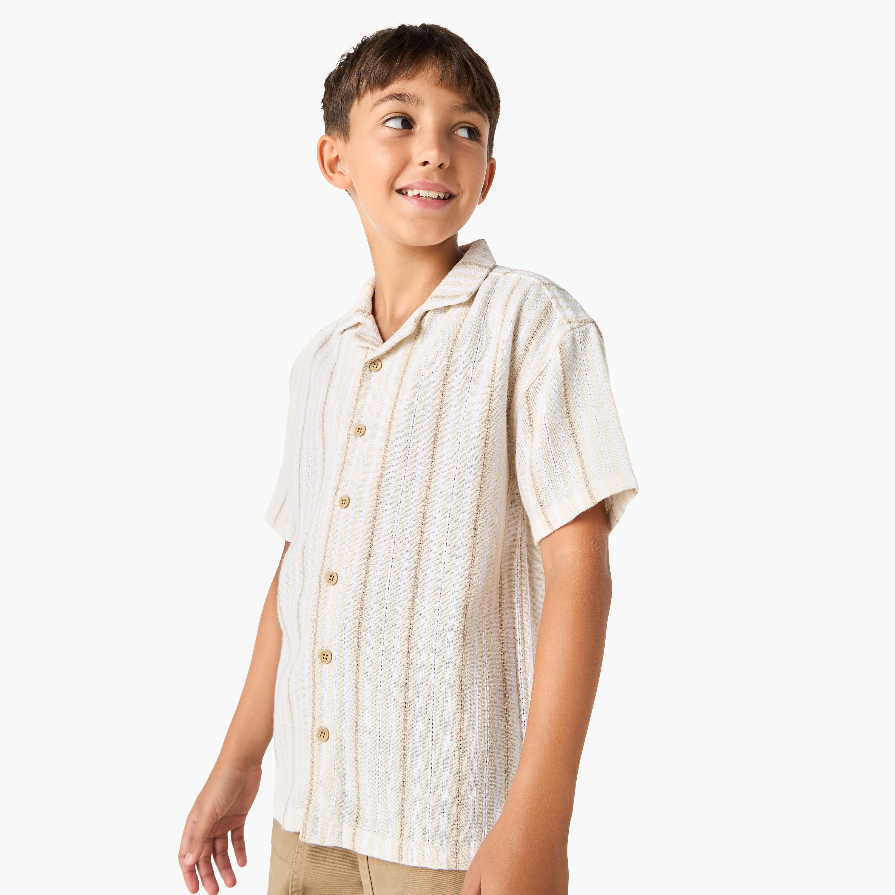 طقم شورت وقميص مخطط بياقة كامب-boys-clothing-setsandcoords-image-2