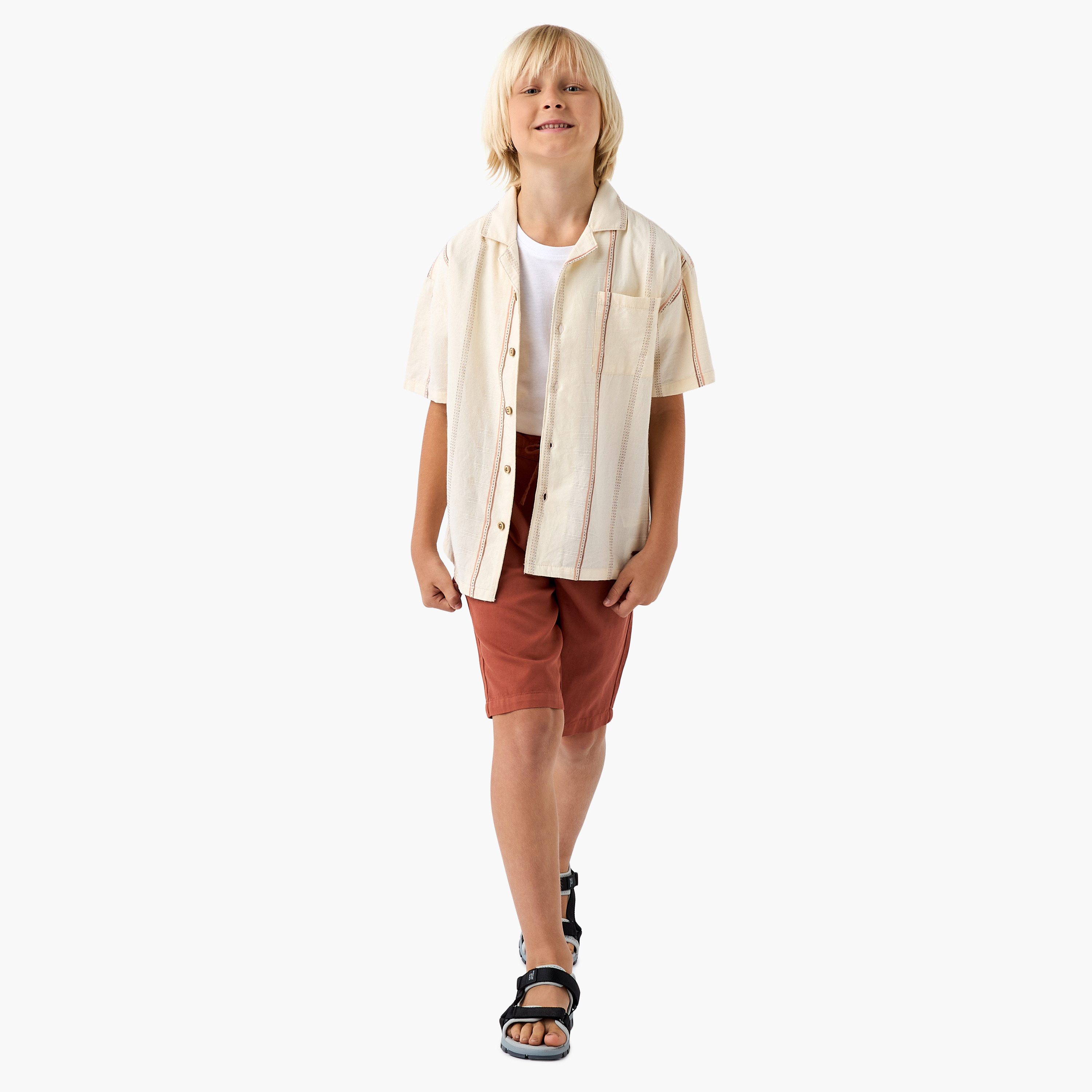 Eligo Striped Shirt and Solid Shorts Set-boys-clothing-setsandcoords-image-1