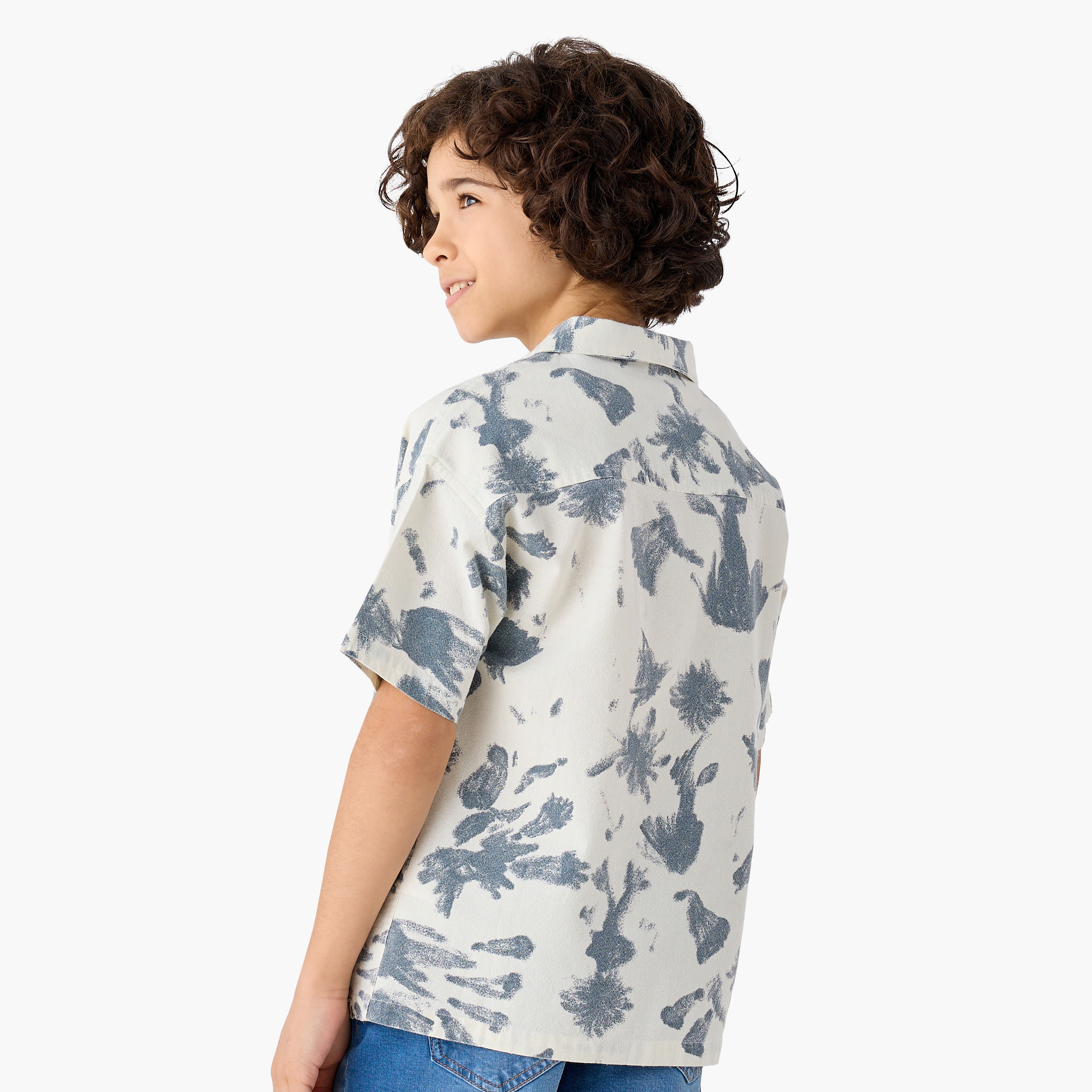 Lee Cooper Print Camp Collar Shirt with Short Sleeves and Button Closure-boys-clothing-shirts-image-3