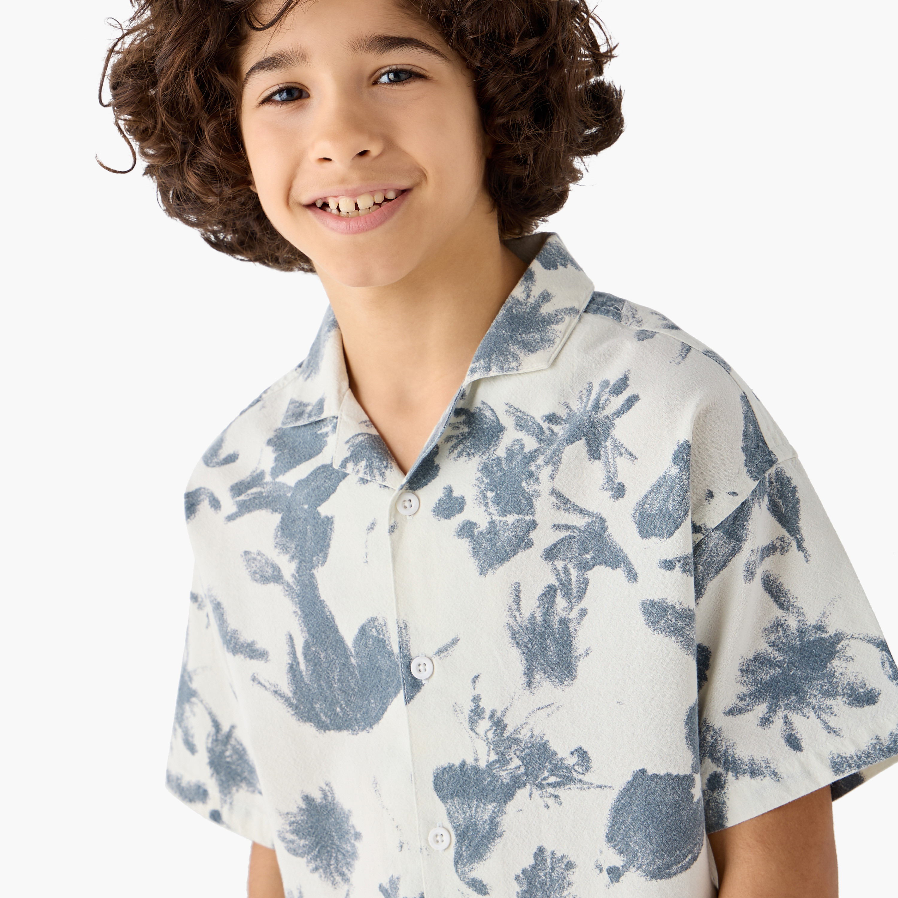 Lee Cooper Print Camp Collar Shirt with Short Sleeves and Button Closure-boys-clothing-shirts-image-4
