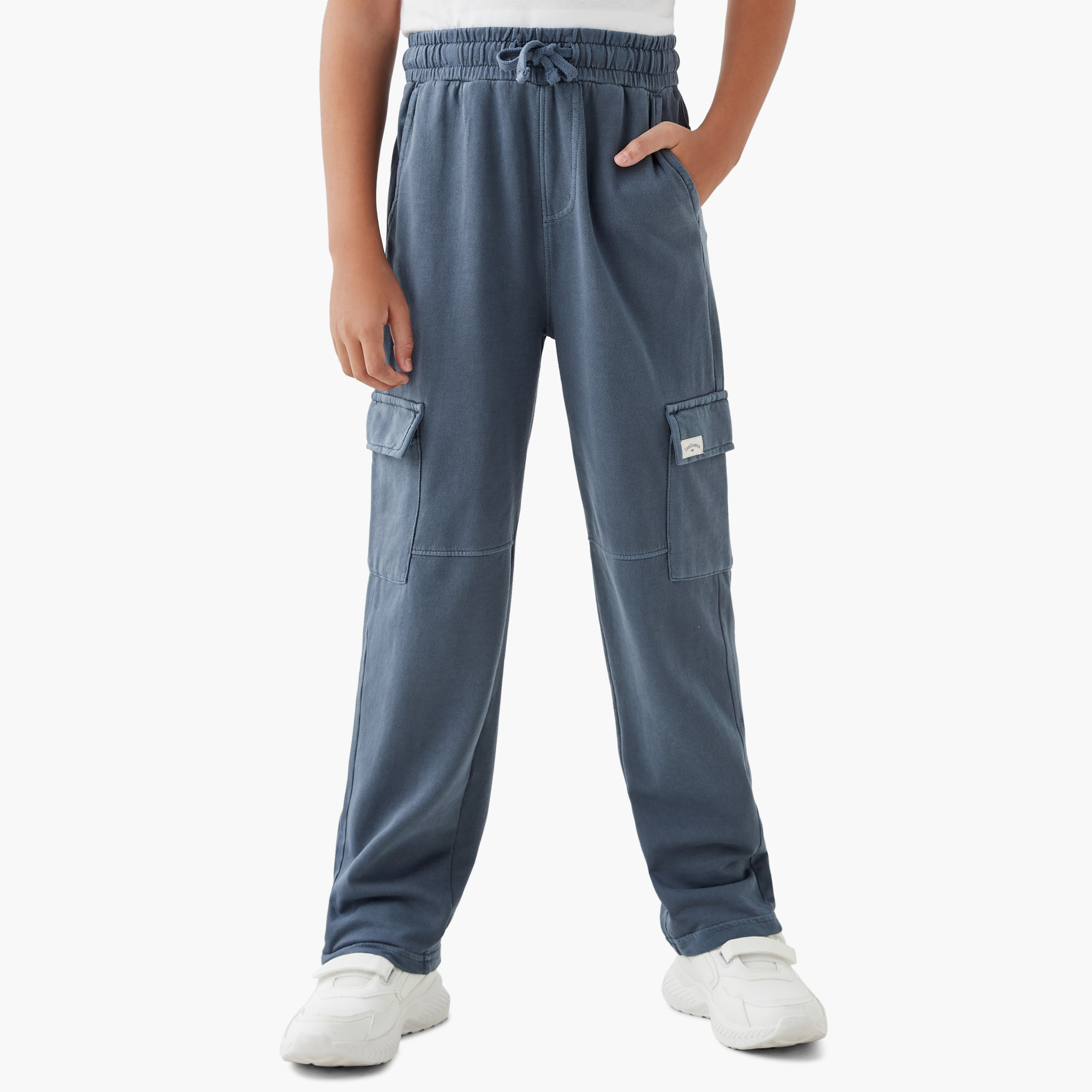 Lee Cooper Logo Applique Cargo Joggers with Drawstring Closure and Pockets-boys-clothing-bottoms-joggersandtrackpants-image-1