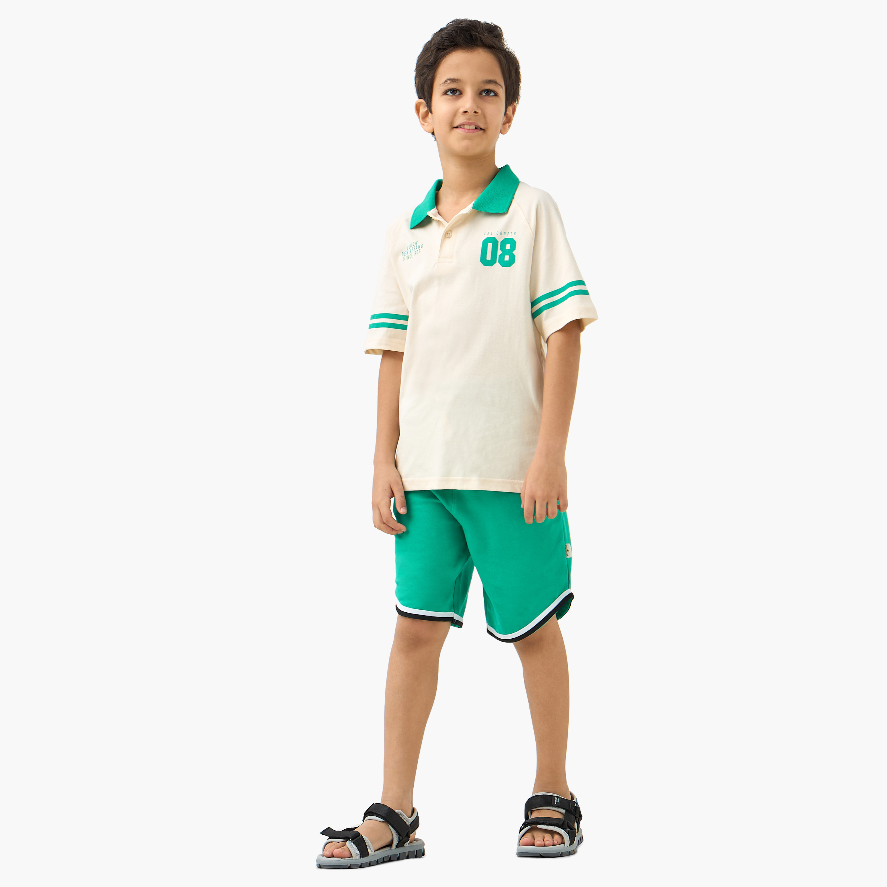 Lee Cooper Logo Print Polo T-shirt and Shorts Set-boys-clothing-setsandcoords-image-1