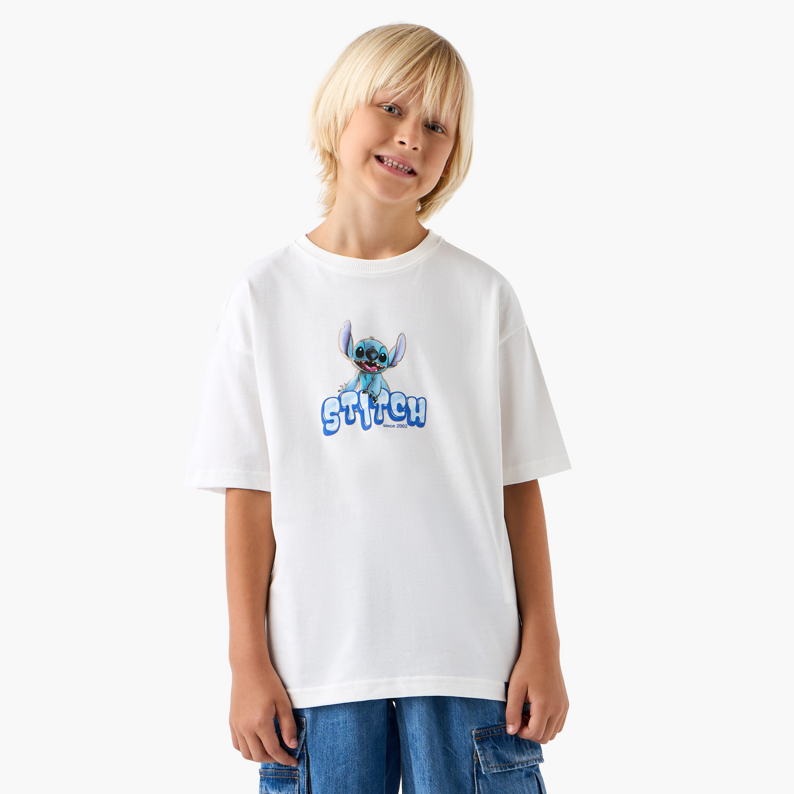Disney Stitch Print Crew Neck T-shirt with Short Sleeves-boys-clothing-tshirtsandpolos-image-1