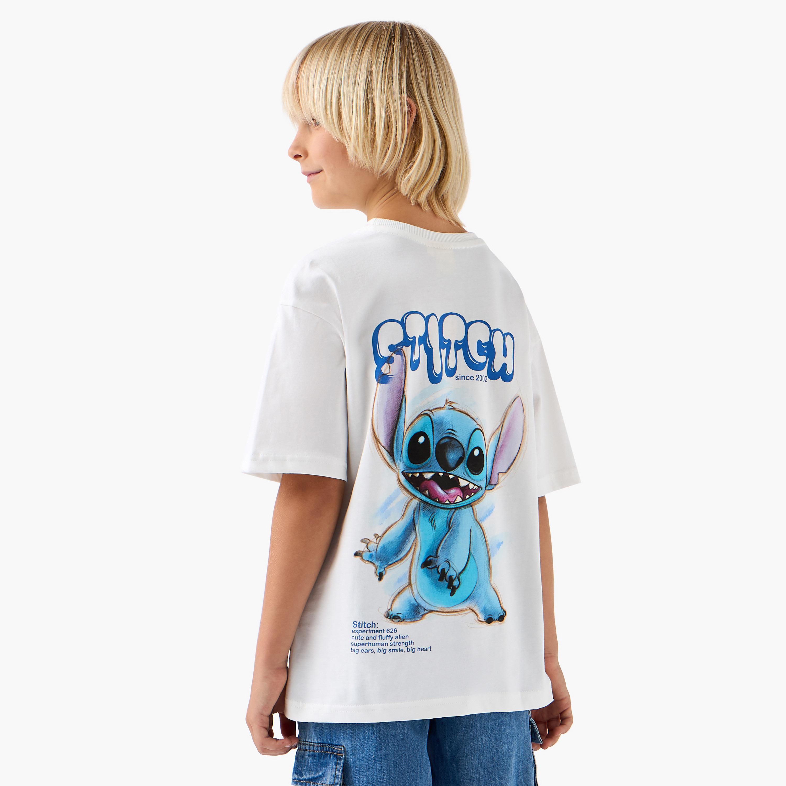 Disney Stitch Print Crew Neck T-shirt with Short Sleeves-boys-clothing-tshirtsandpolos-image-3