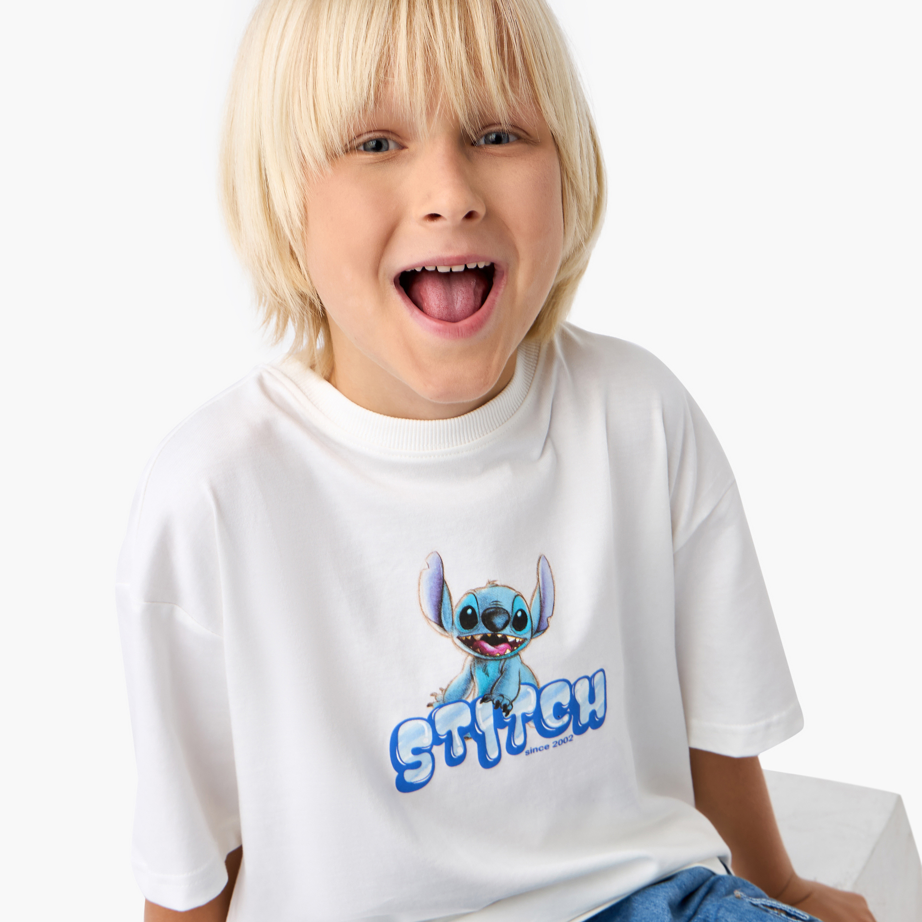 Disney Stitch Print Crew Neck T-shirt with Short Sleeves-boys-clothing-tshirtsandpolos-image-4