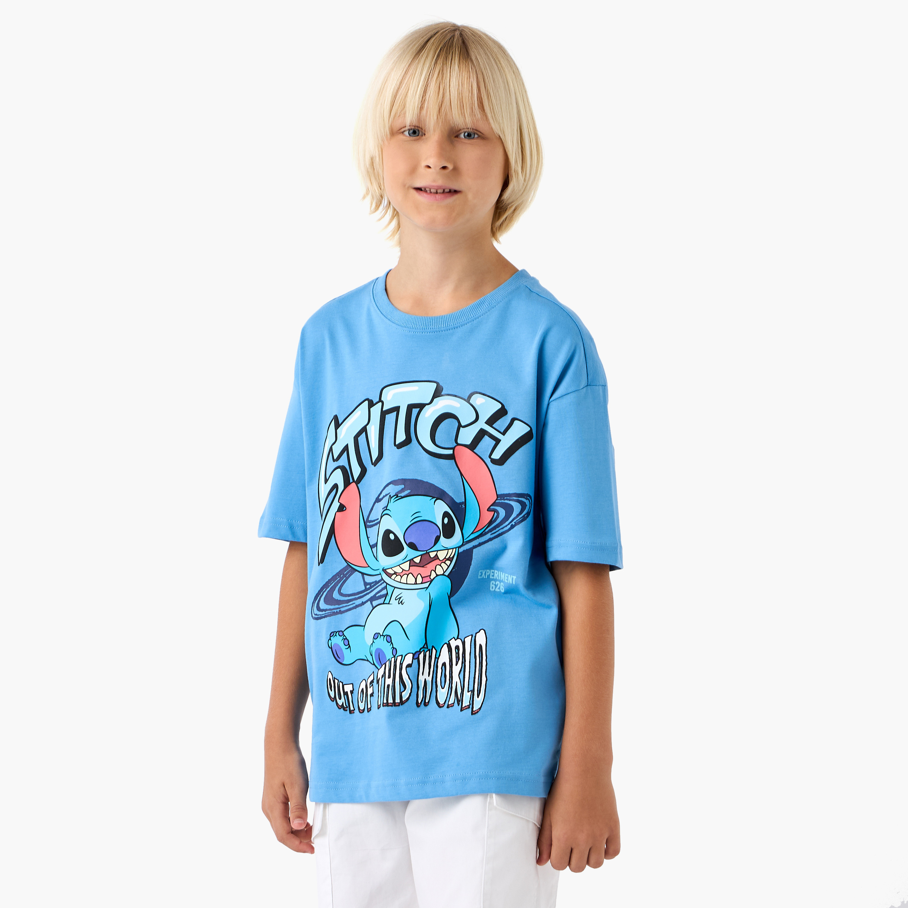 Disney Stitch Print T-shirt with Short Sleeves-boys-clothing-tshirtsandpolos-image-1