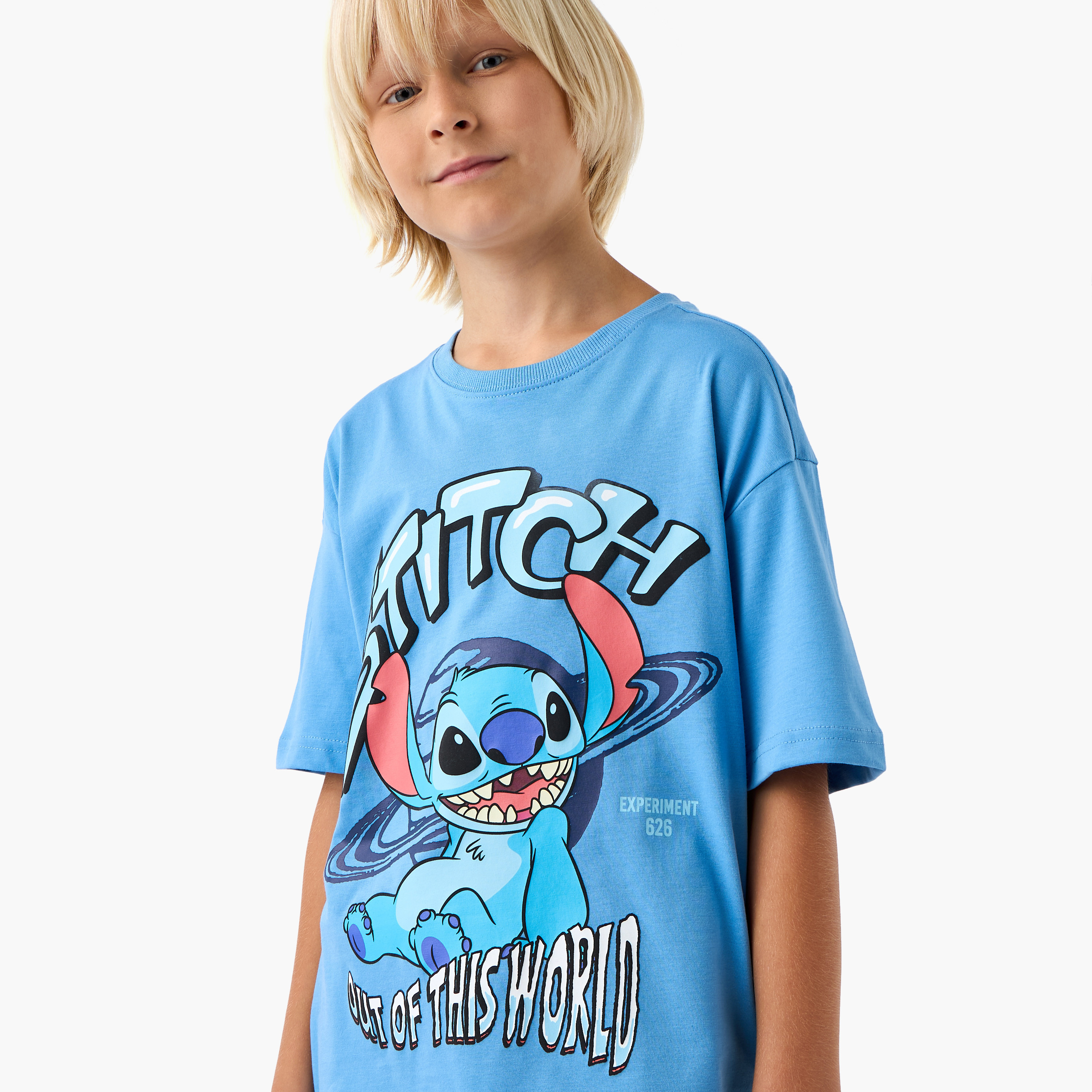 Disney Stitch Print T-shirt with Short Sleeves-boys-clothing-tshirtsandpolos-image-4