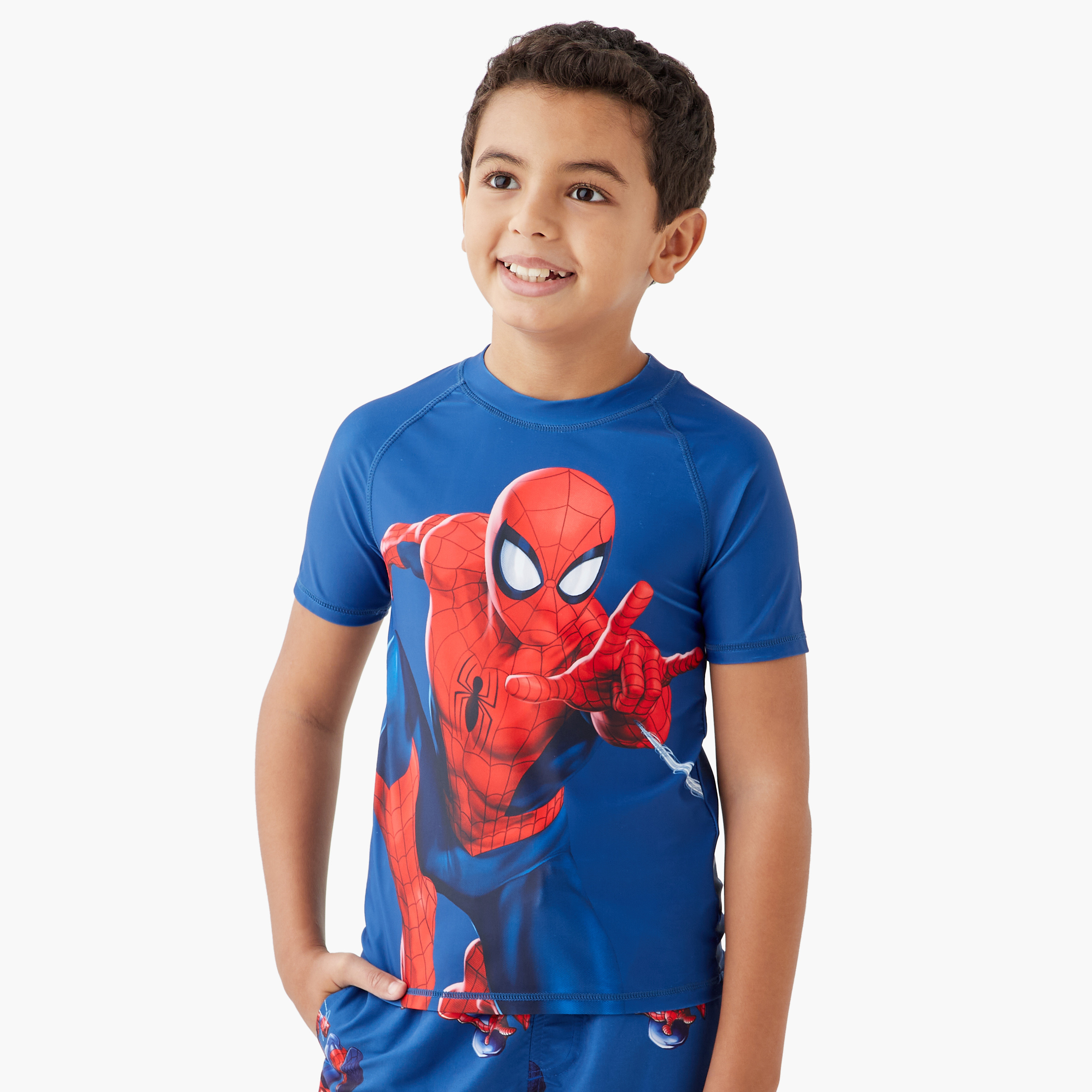 Spider-Man Graphic Print Swim T-shirt and Shorts Set-boys-clothing-swimwear-image-2