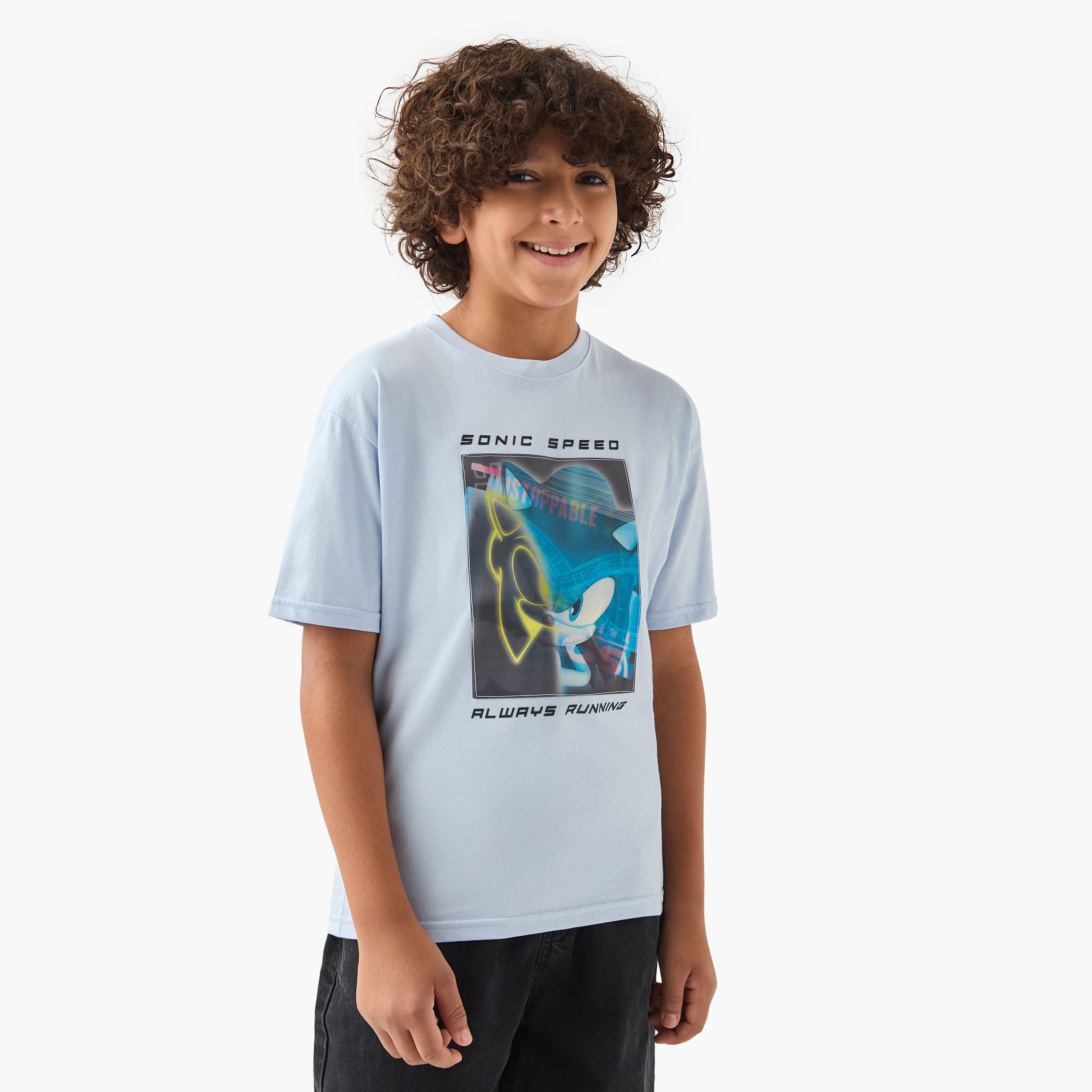 Sonic the Hedgehog Print T-shirt with Short Sleeves-boys-clothing-tshirtsandpolos-image-1