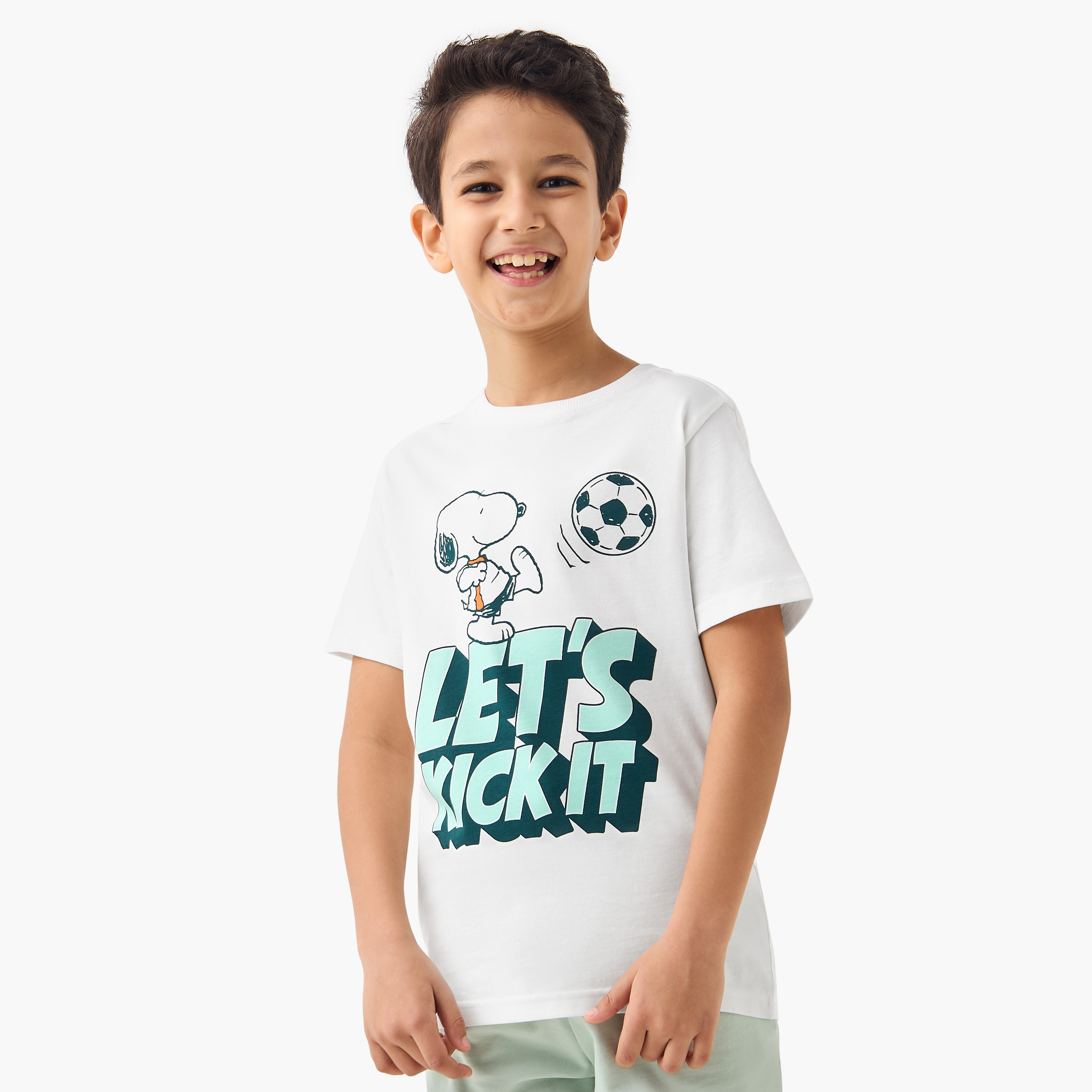 Peanut Print Crew Neck T-shirt with Short Sleeves-boys-clothing-tshirtsandpolos-image-1