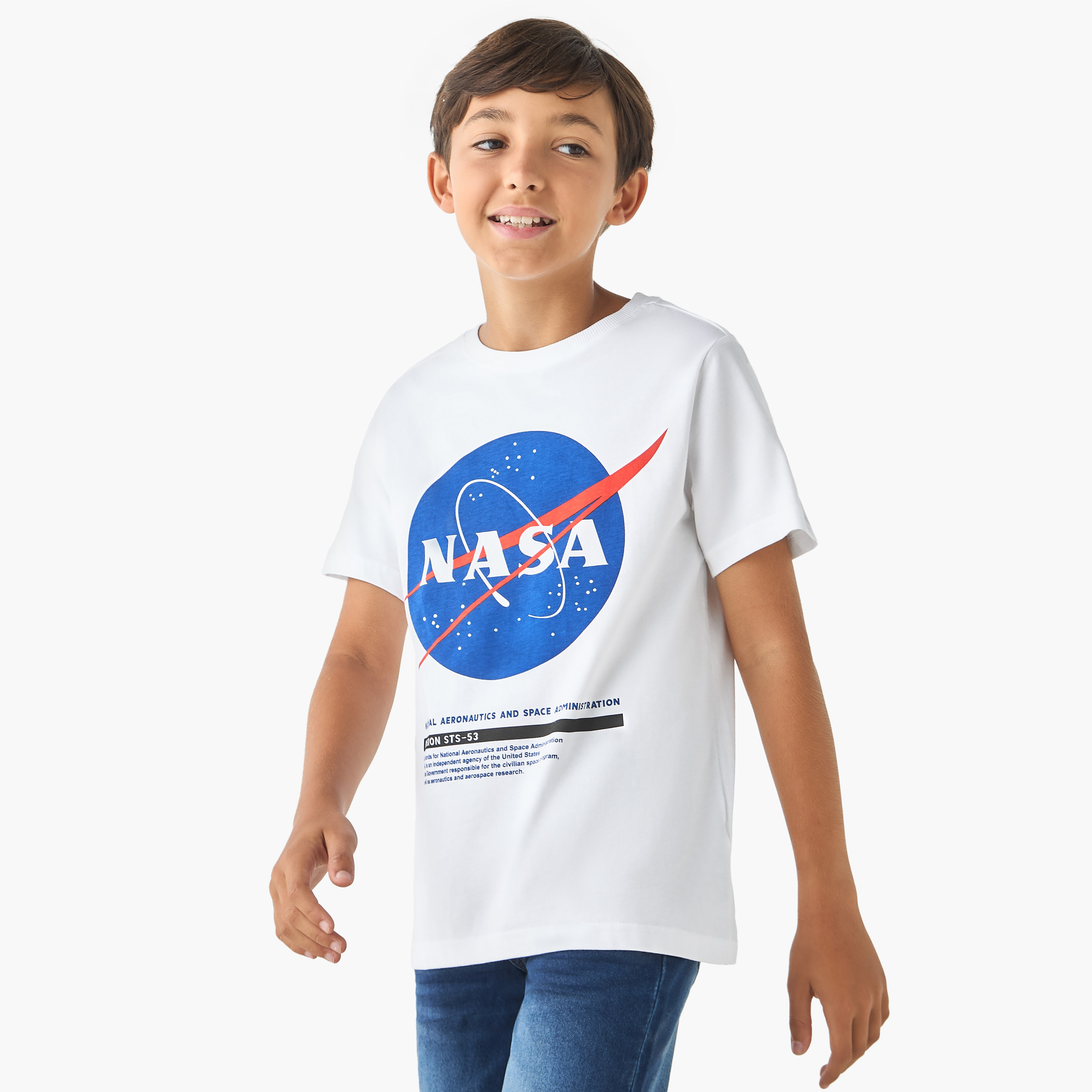تيشيرت بياقة ضيقة وأكمام قصيرة وطبعات ناسا-boys-clothing-tshirtsandpolos-image-1