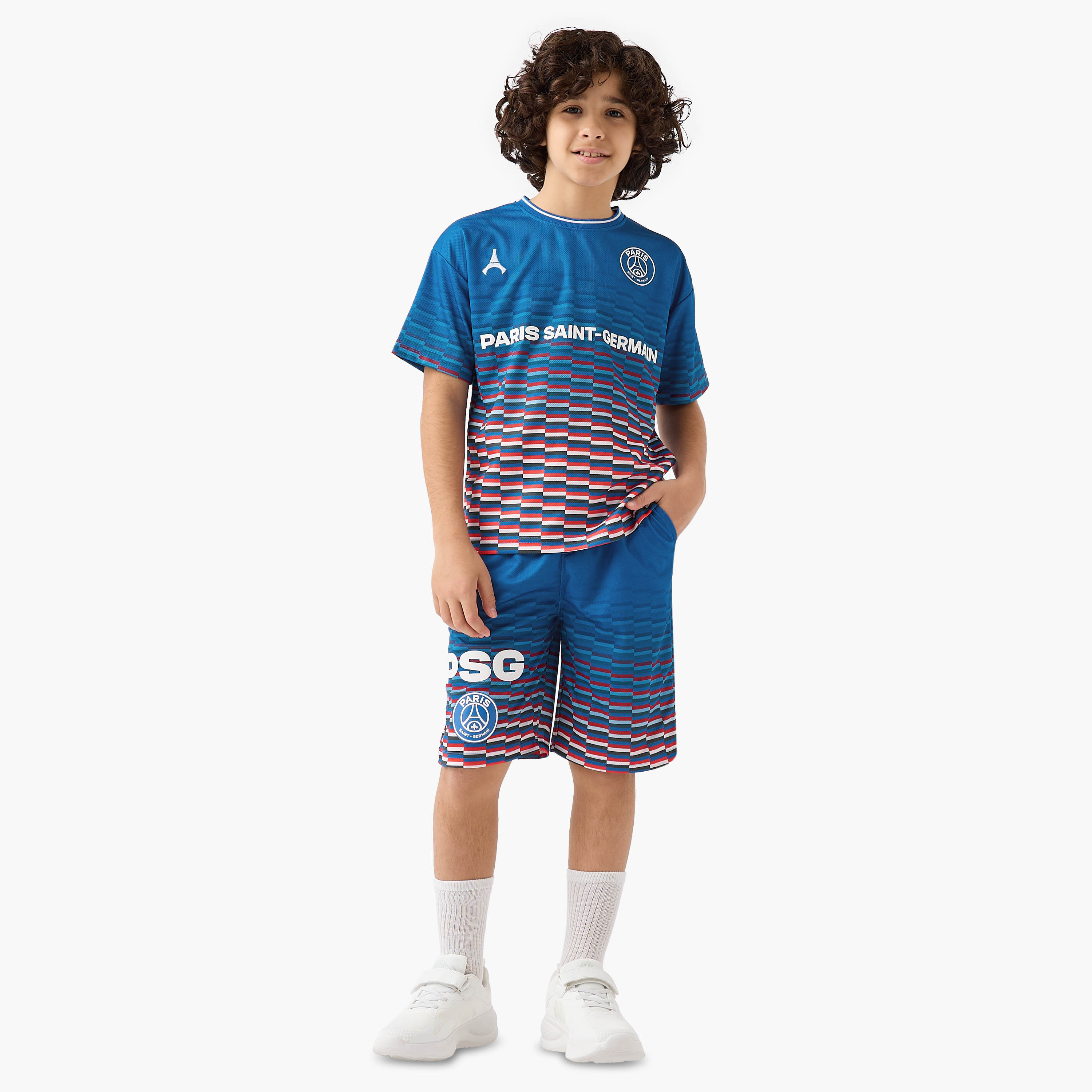 Paris Saint - Germain Crew Neck Short Sleeves T-shirt and Shorts Set with Pockets-boys-clothing-setsandcoords-image-1