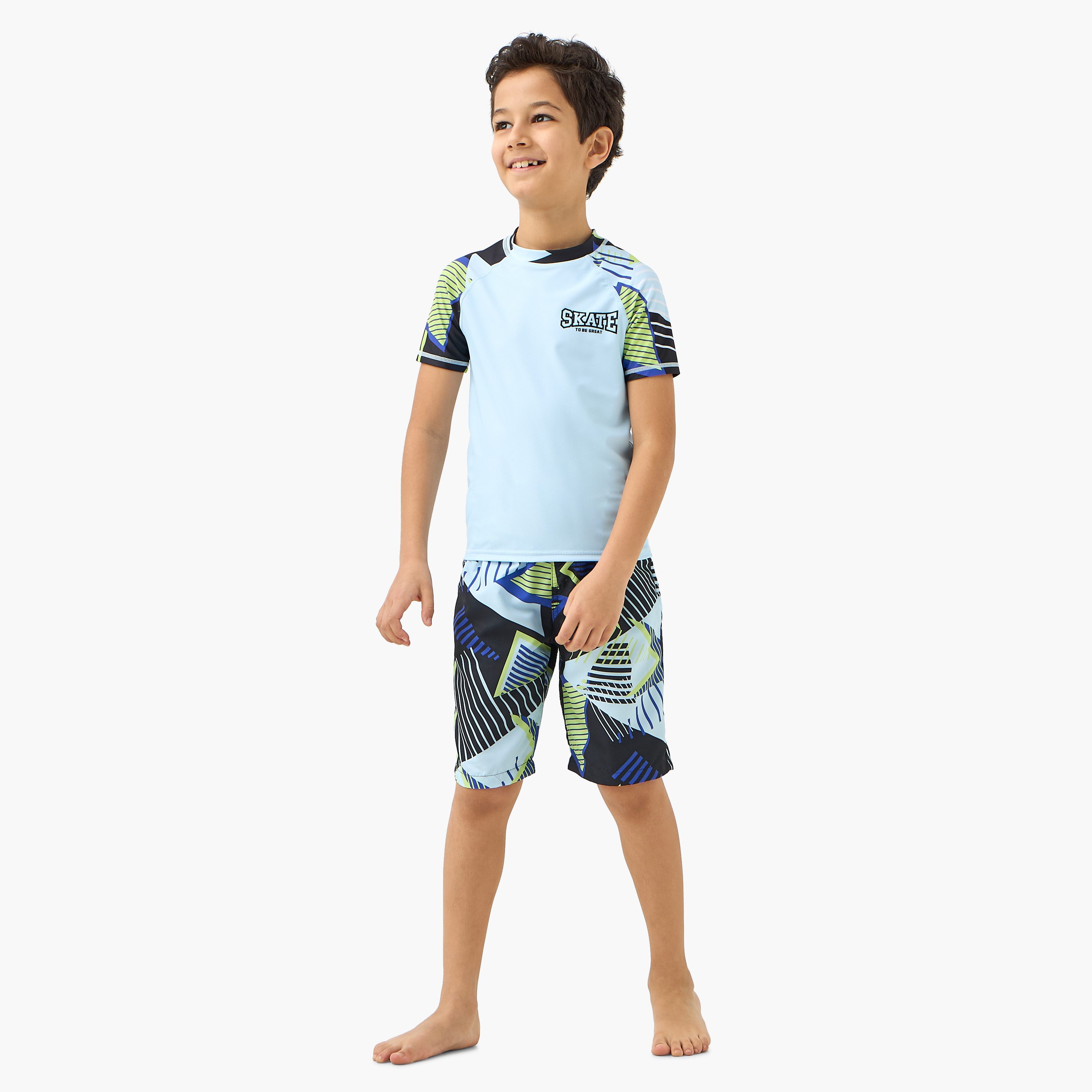 Juniors Printed Swim T-shirt and Shorts Set-boys-clothing-swimwear-image-1