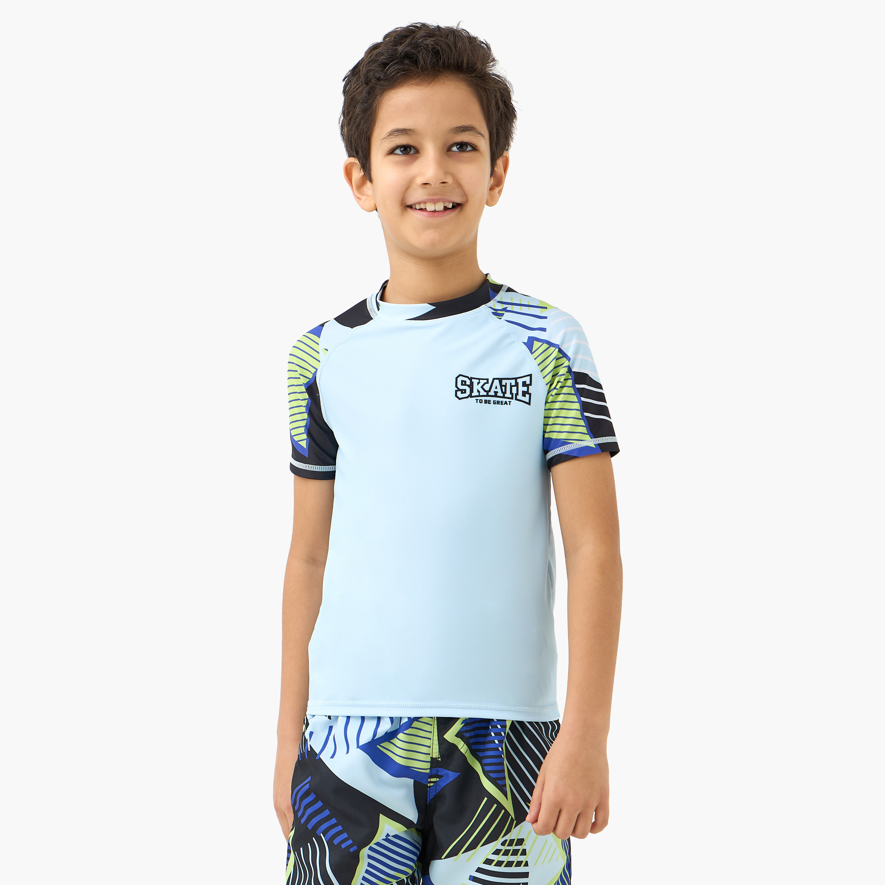 Juniors Printed Swim T-shirt and Shorts Set-boys-clothing-swimwear-image-2
