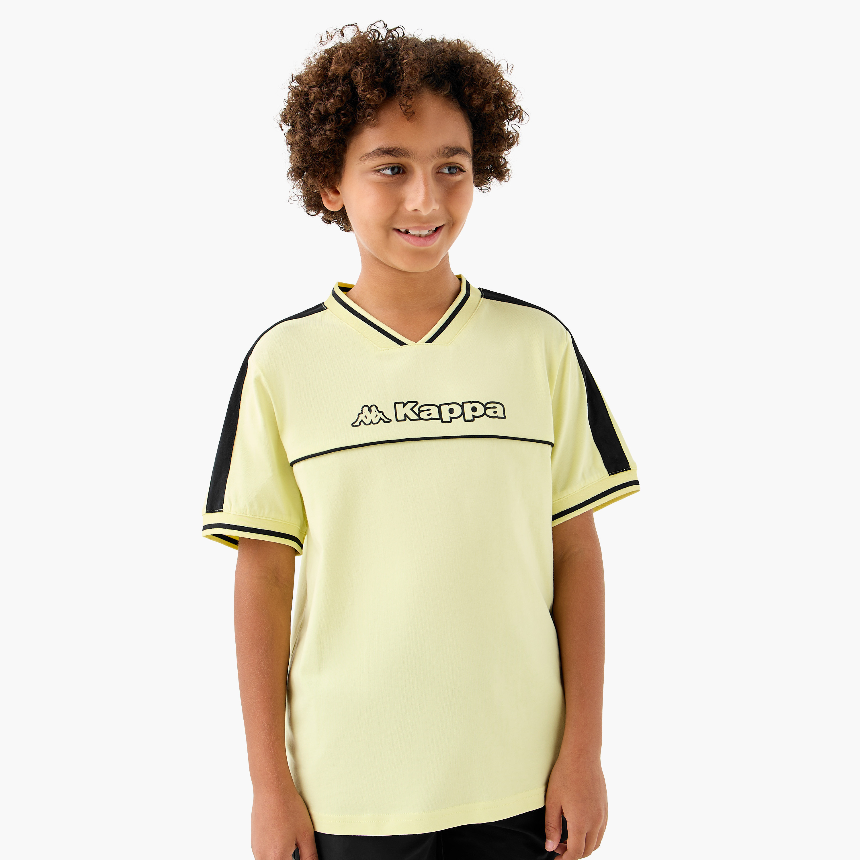 Kappa Logo Print V-Neck T-shirt with Short Sleeves-boys-clothing-sportswear-tops-image-1
