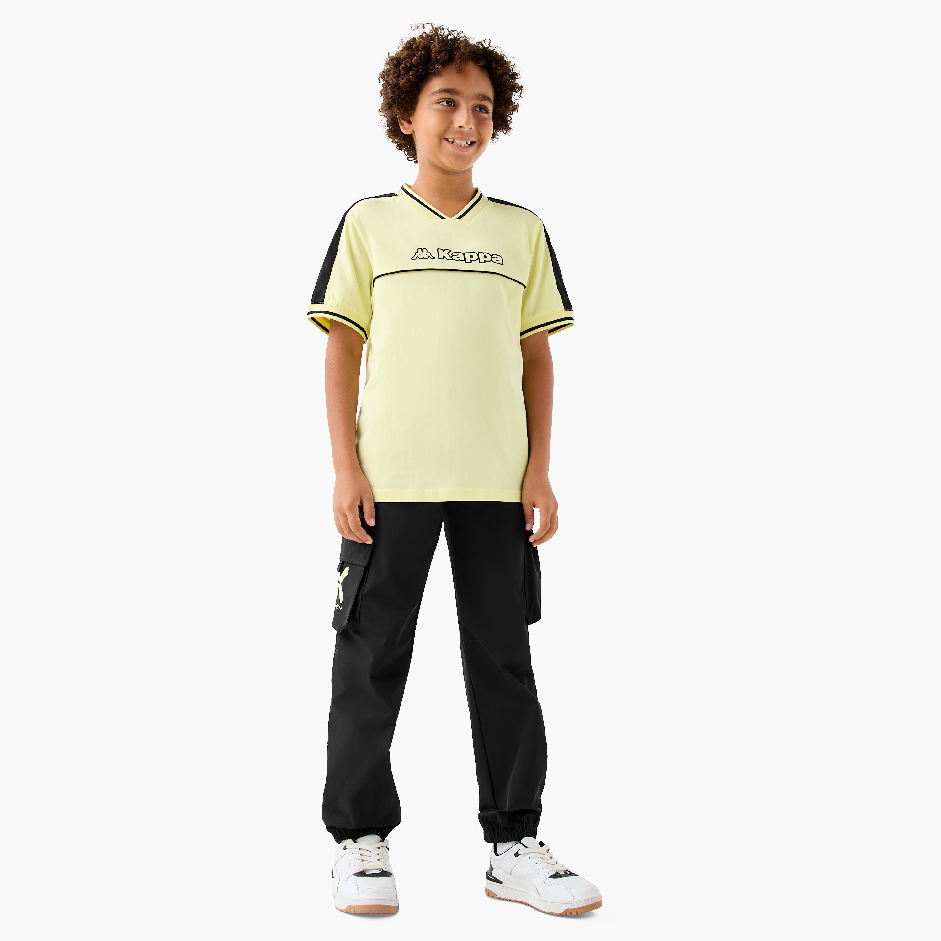 Kappa Logo Print V-Neck T-shirt with Short Sleeves-boys-clothing-sportswear-tops-image-2