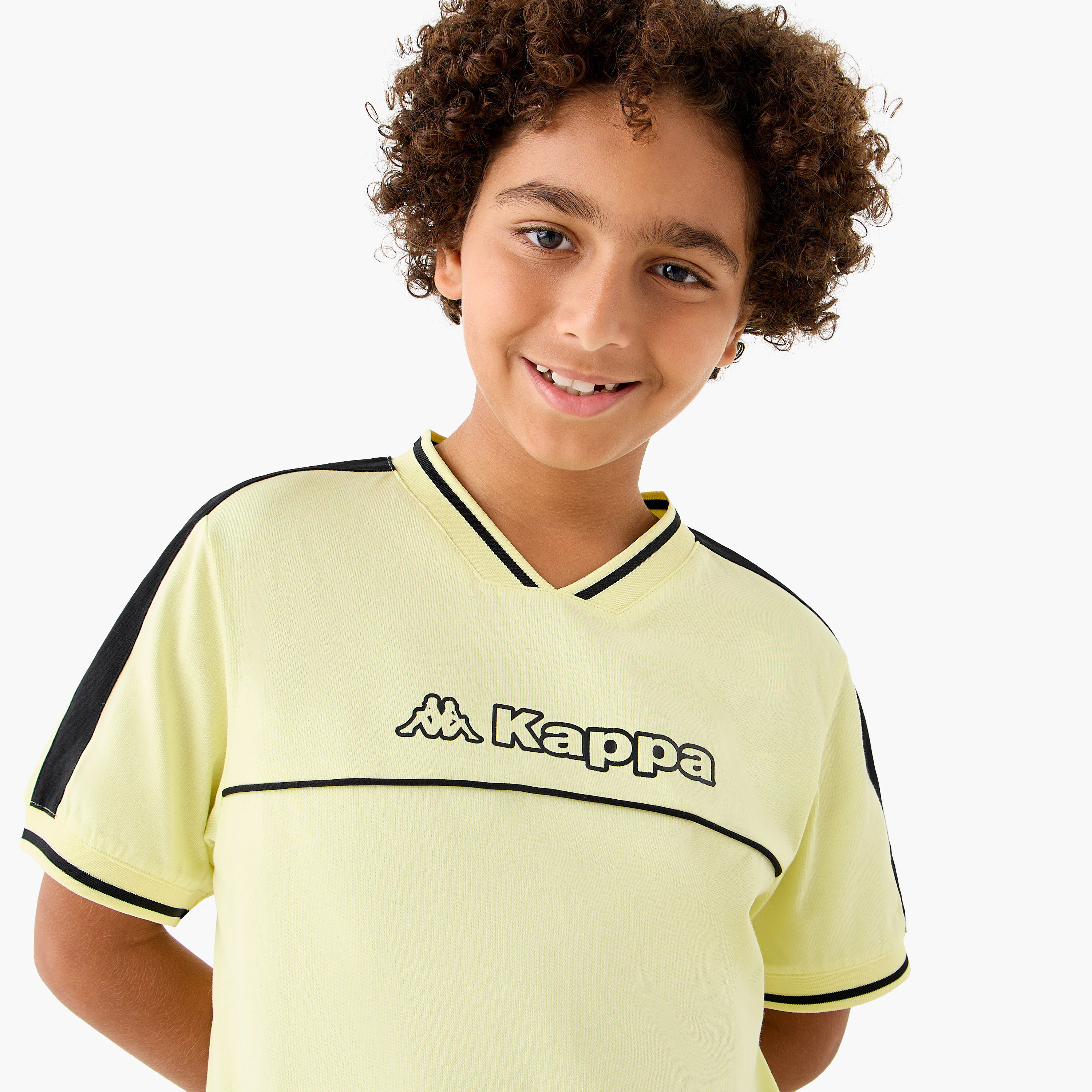 Kappa Logo Print V-Neck T-shirt with Short Sleeves-boys-clothing-sportswear-tops-image-4