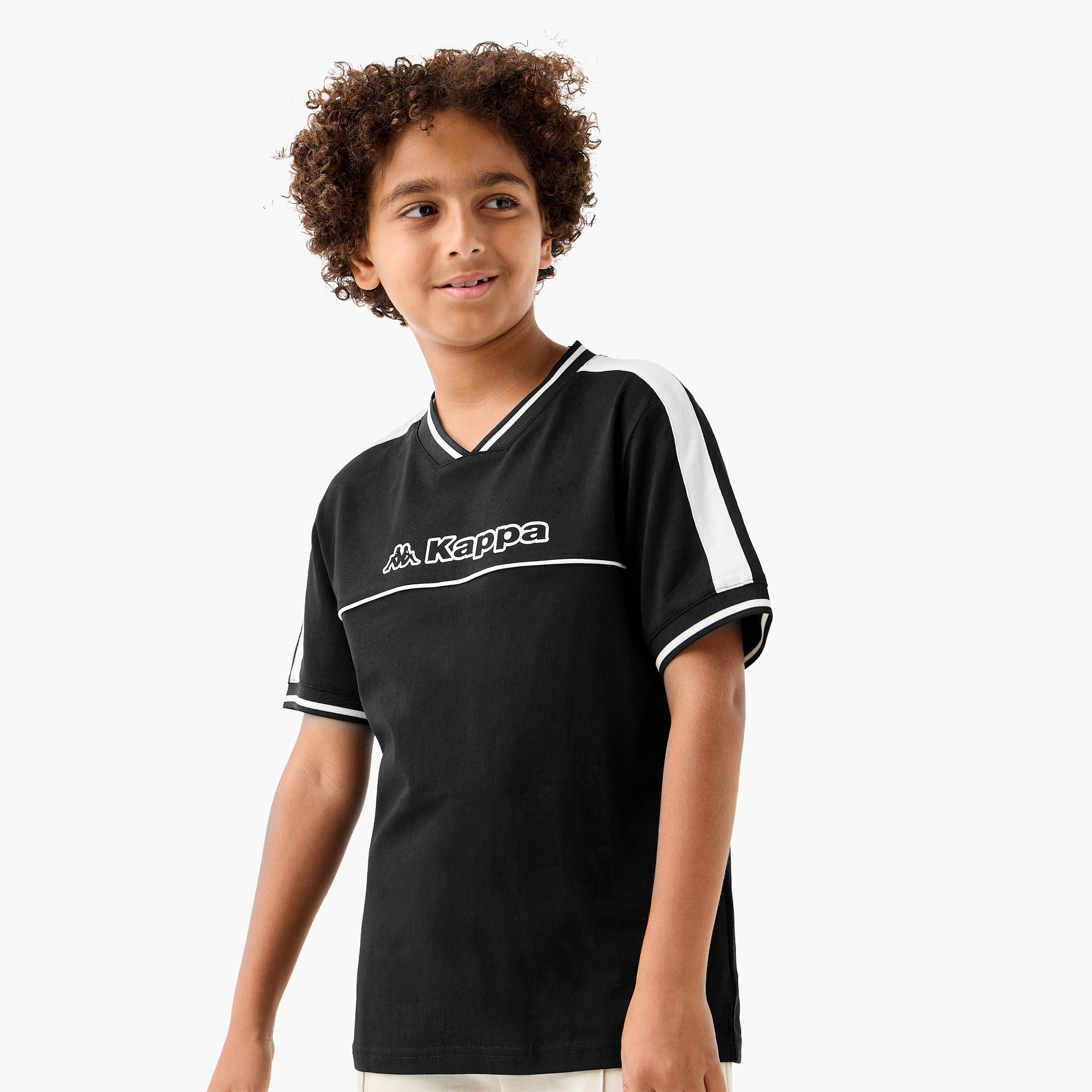 Kappa Logo Print V-Neck T-shirt with Short Sleeves-boys-clothing-sportswear-tops-image-1