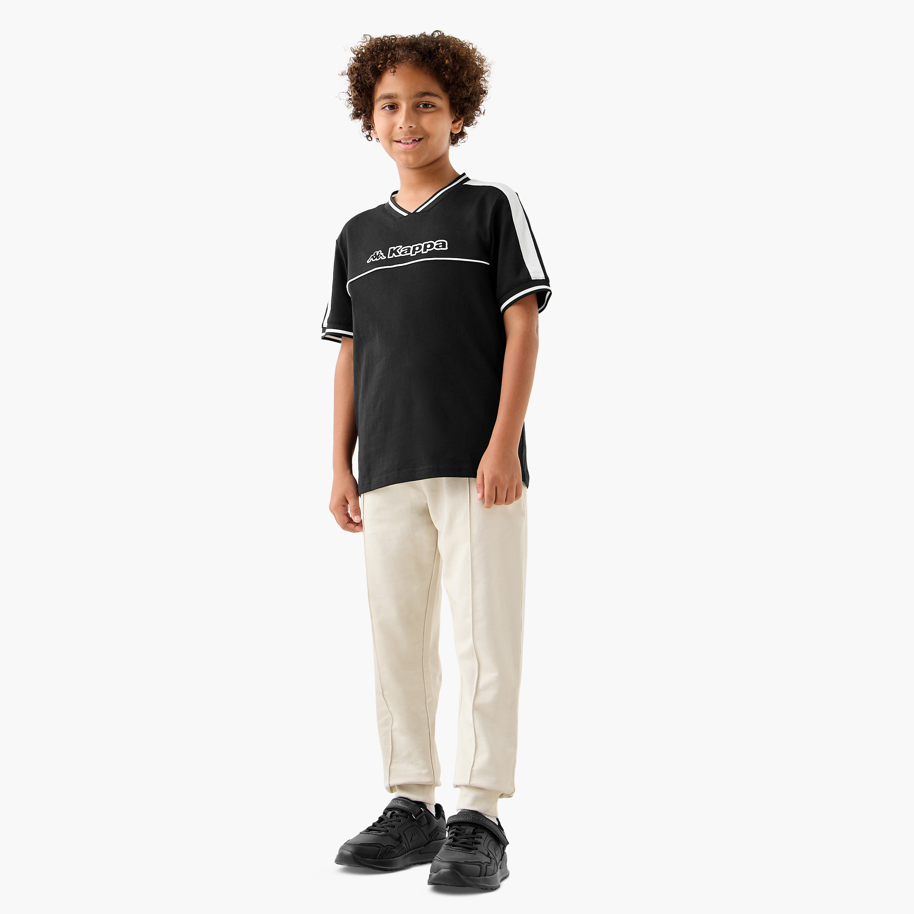 Kappa Logo Print V-Neck T-shirt with Short Sleeves-boys-clothing-sportswear-tops-image-2