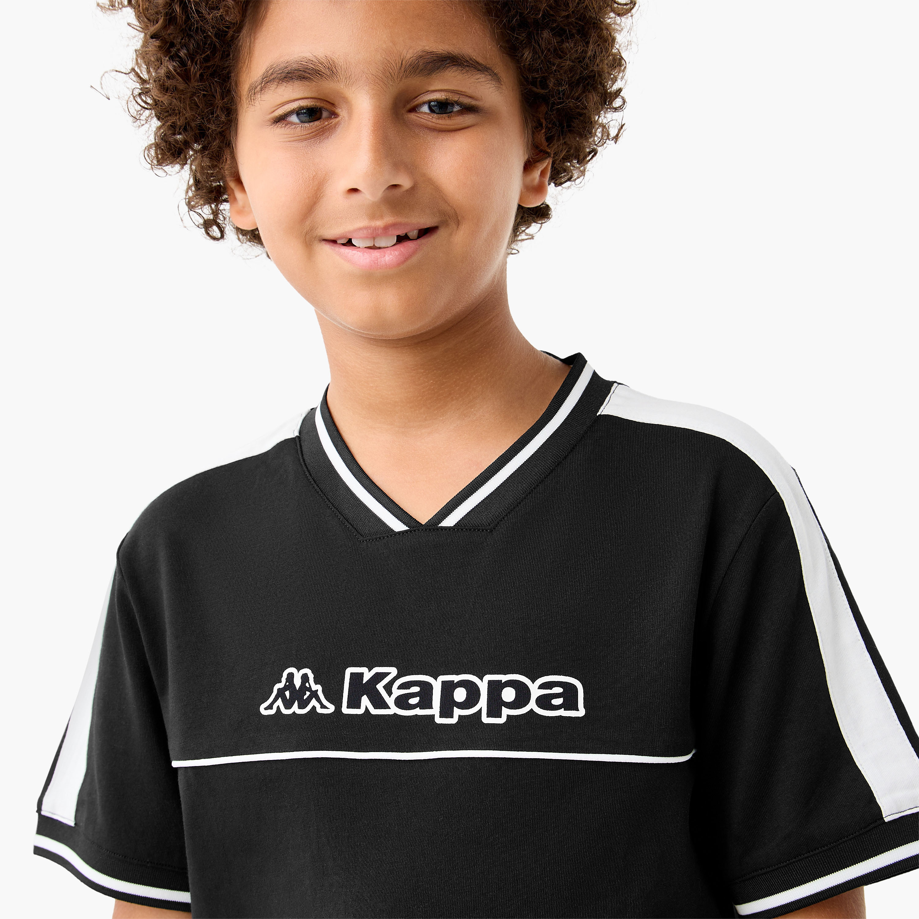 Kappa Logo Print V-Neck T-shirt with Short Sleeves-boys-clothing-sportswear-tops-image-4