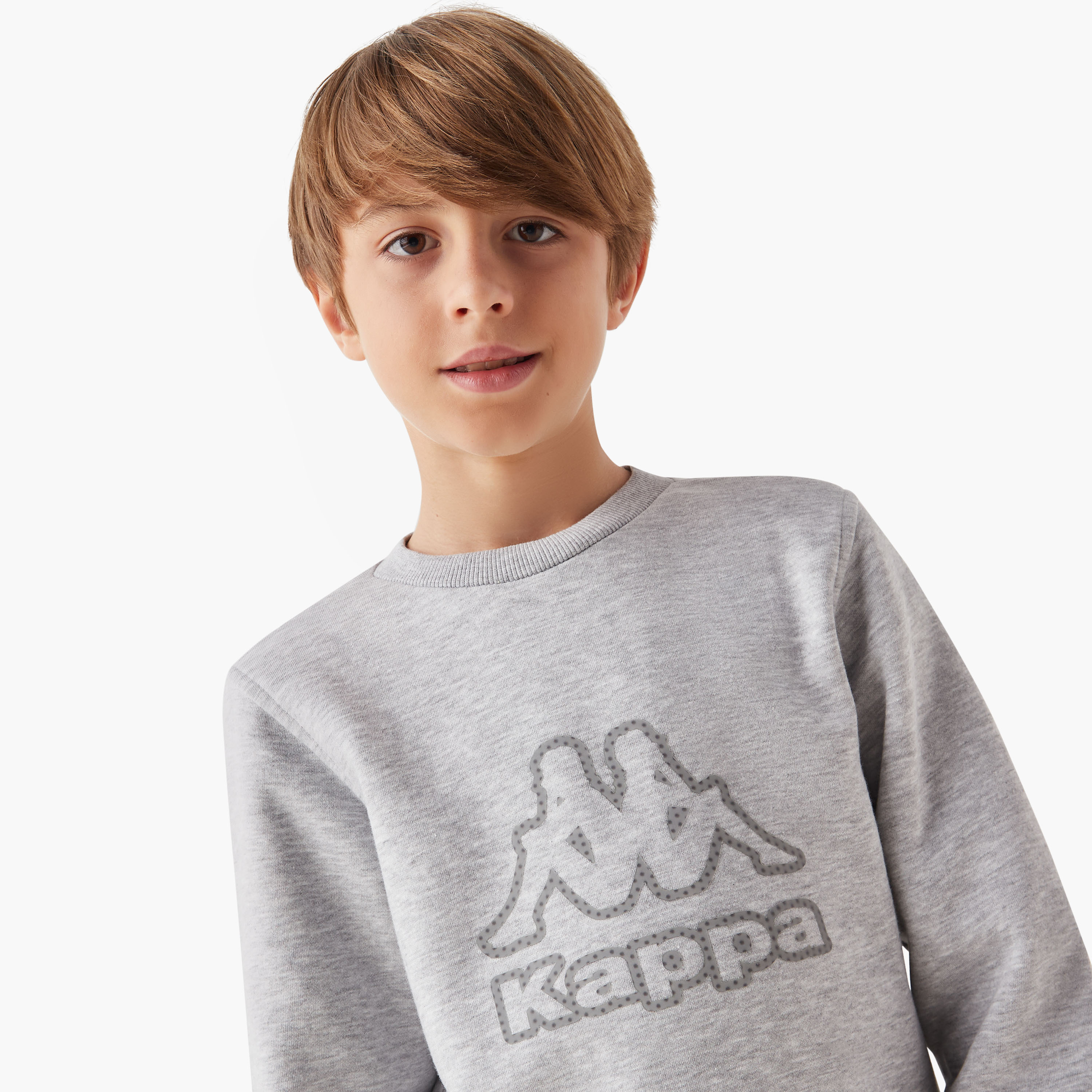 Kappa Logo Print Crew Neck Sweatshirt with Long Sleeves-boys-clothing-sweatshirts-image-4