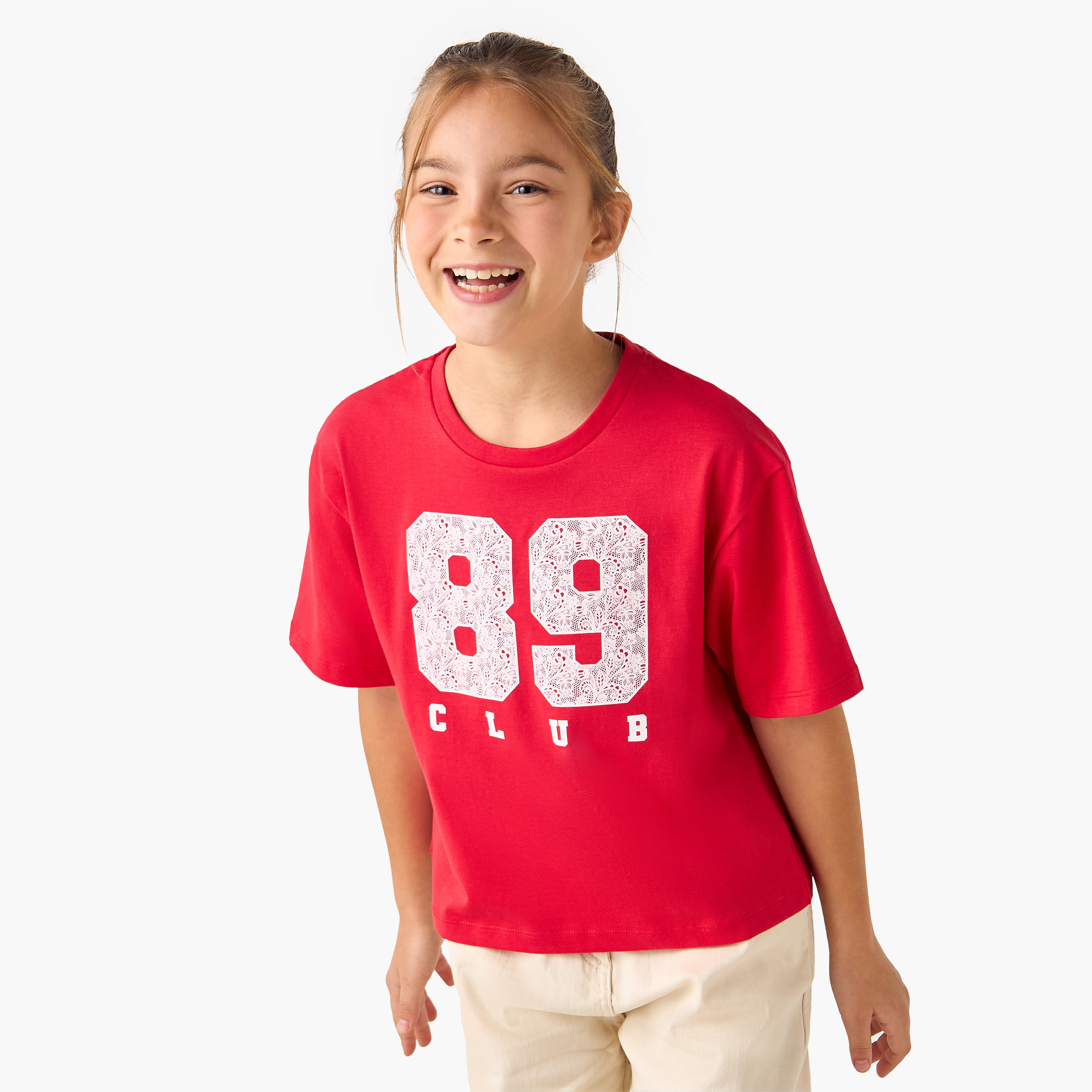 Juniors Graphic Print Crew Neck T-shirt with Short Sleeves-girls-clothing-tshirts-image-1