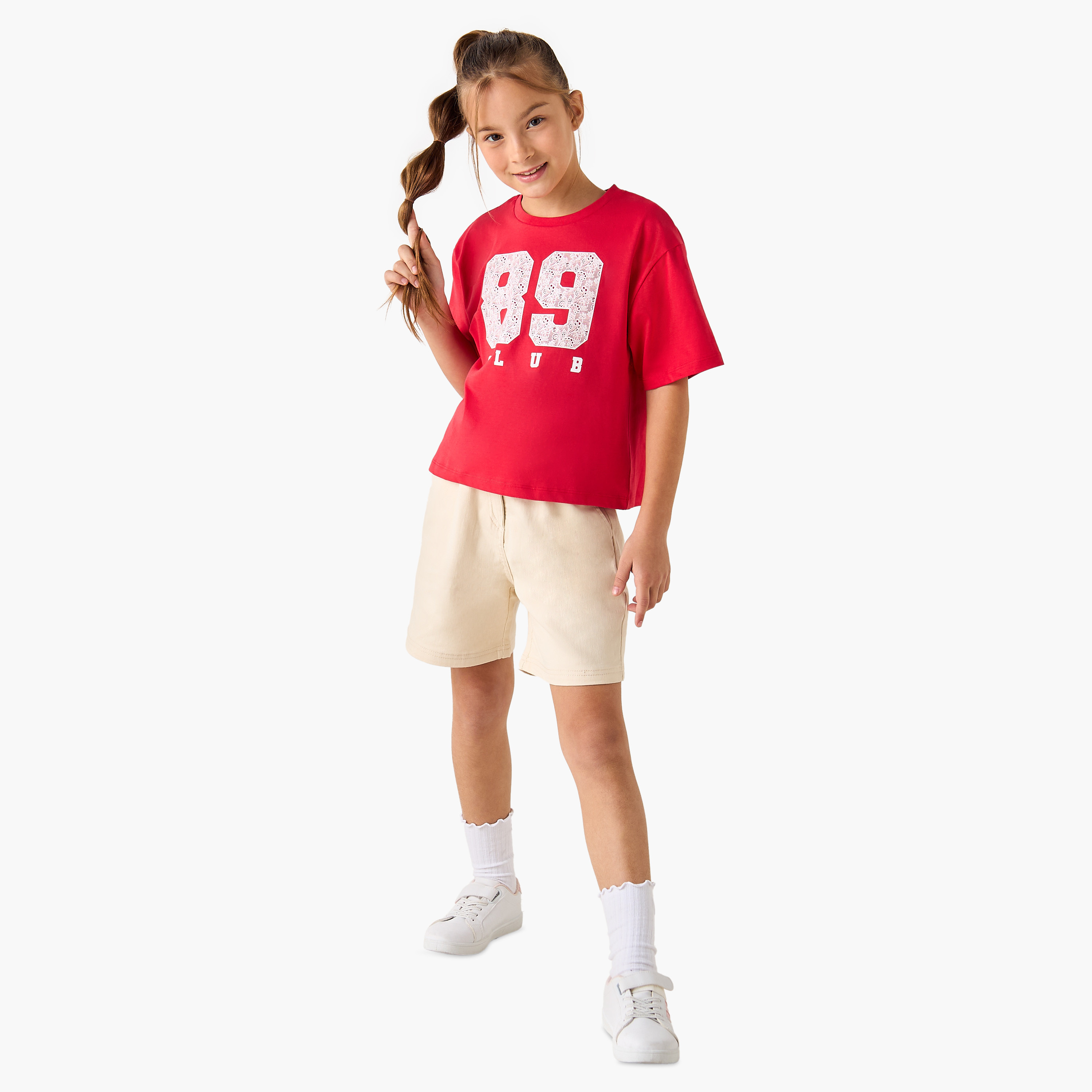 Juniors Graphic Print Crew Neck T-shirt with Short Sleeves-girls-clothing-tshirts-image-2