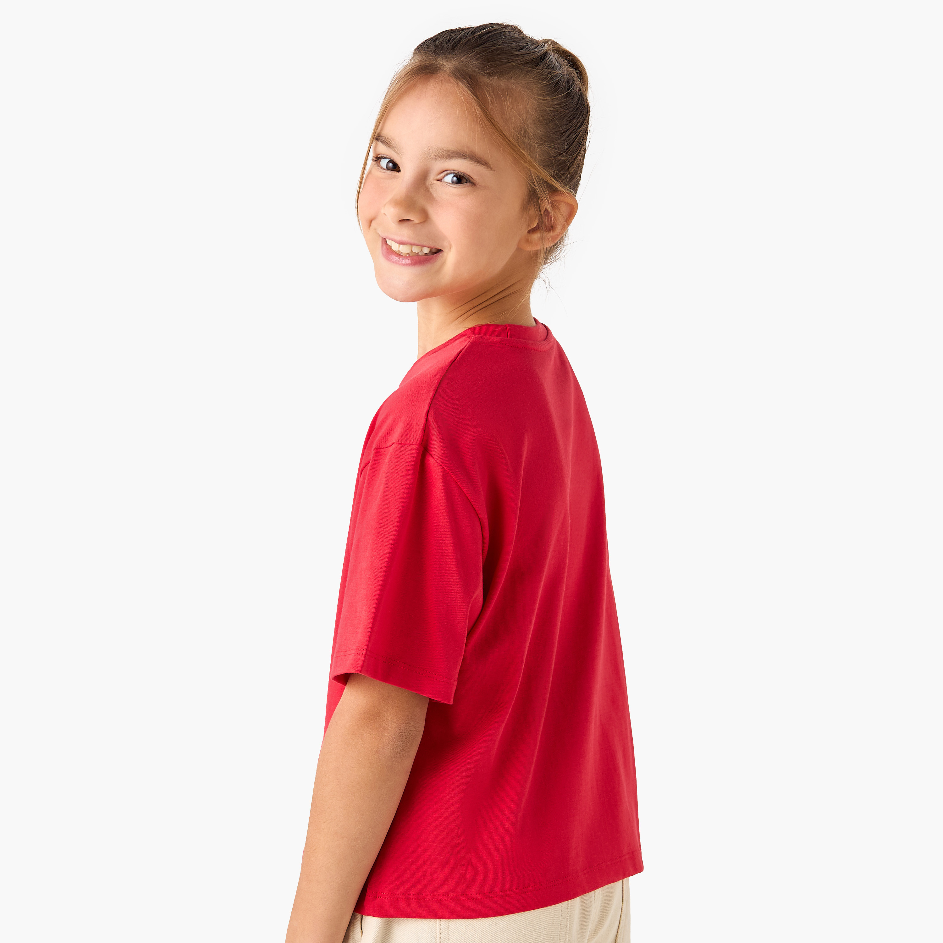 Juniors Graphic Print Crew Neck T-shirt with Short Sleeves-girls-clothing-tshirts-image-3