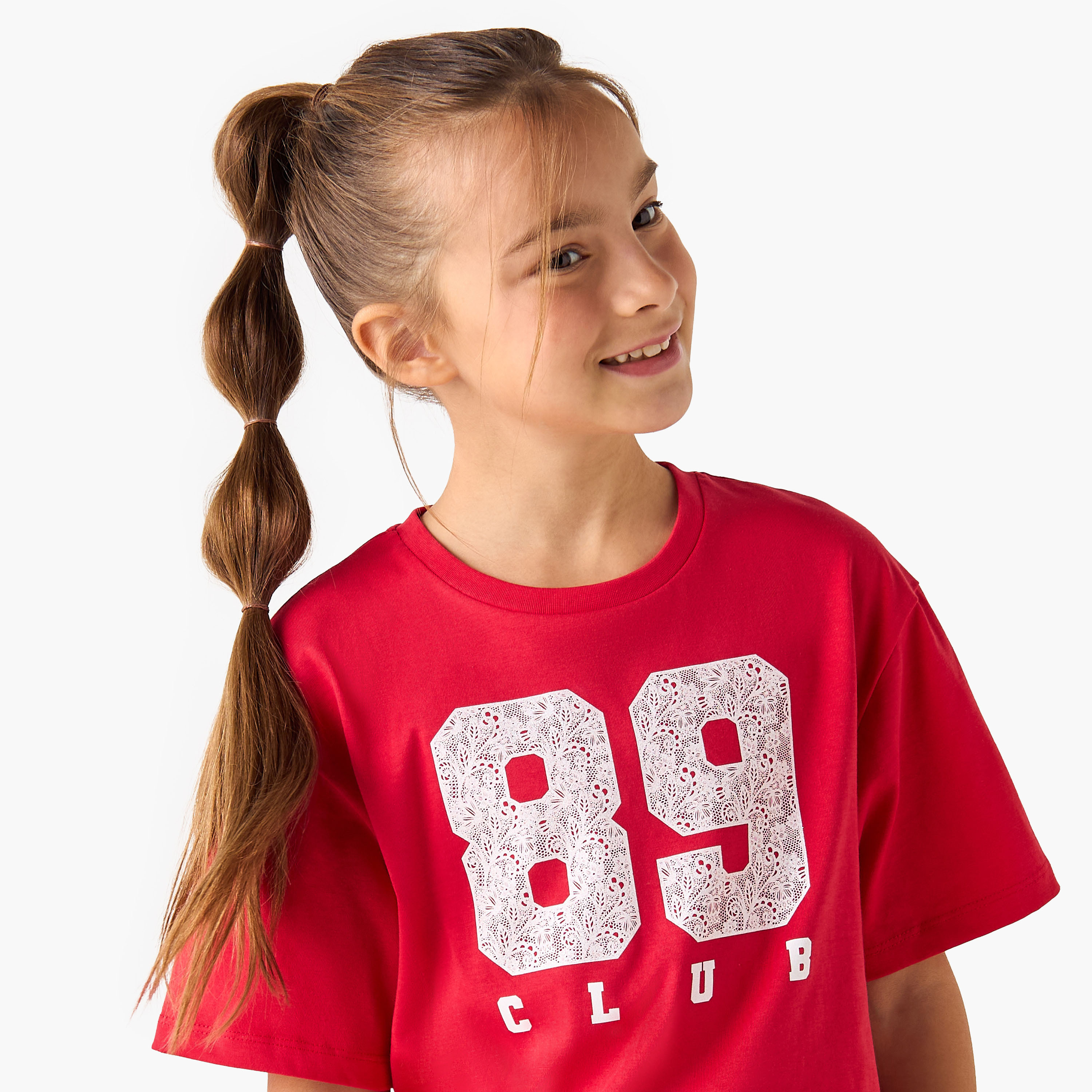 Juniors Graphic Print Crew Neck T-shirt with Short Sleeves-girls-clothing-tshirts-image-4