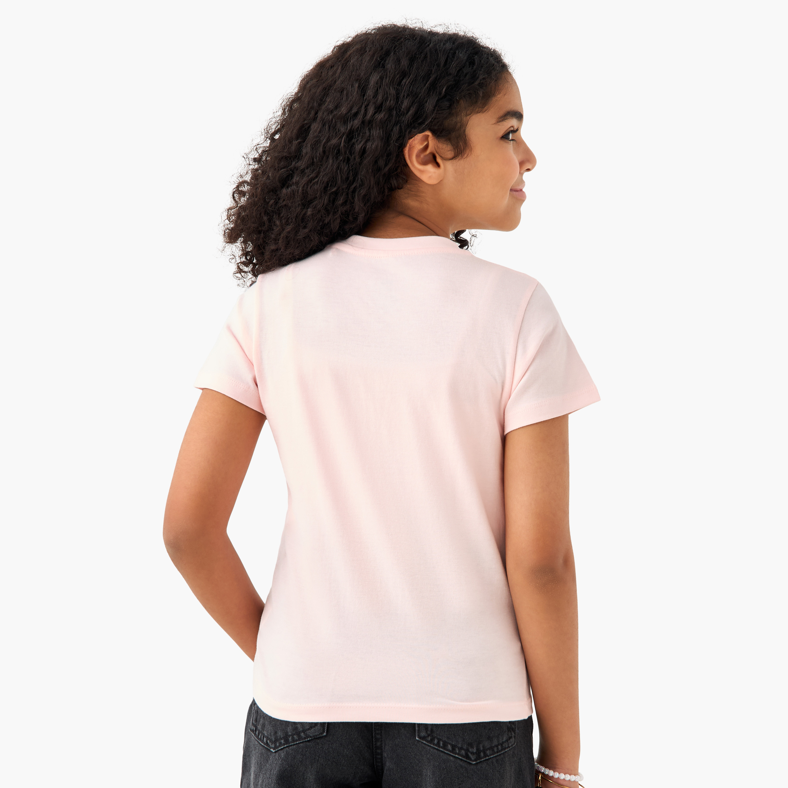 Juniors Graphic Print Crew Neck T-shirt with Short Sleeves-girls-clothing-tshirts-image-3