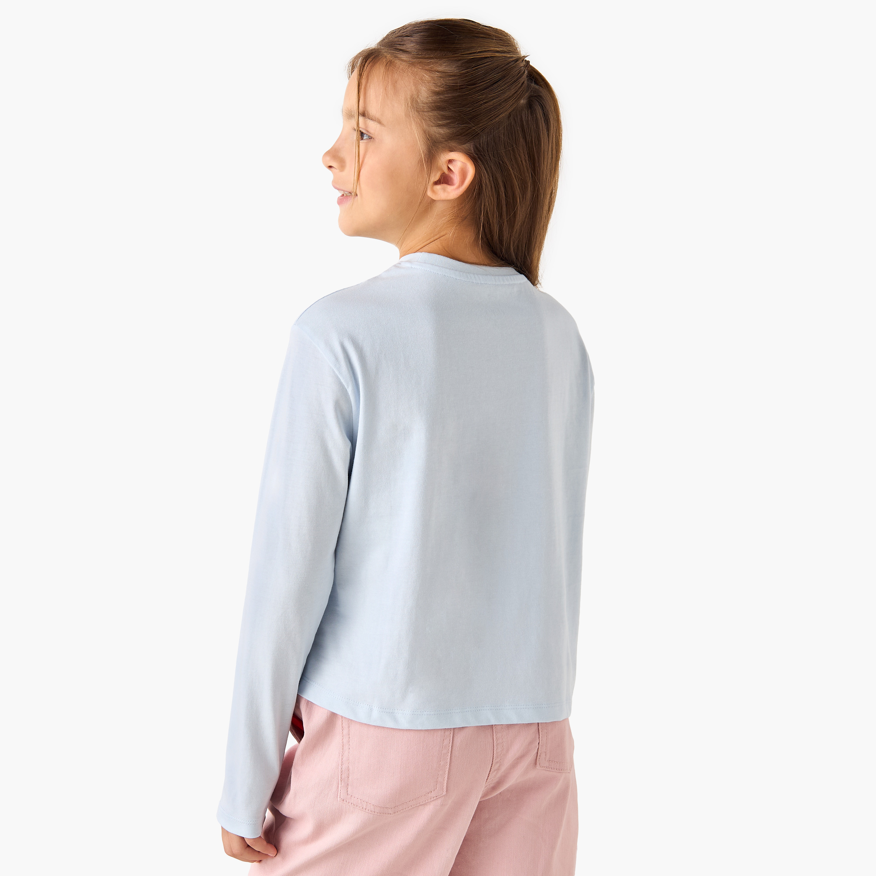 Juniors Heart Print Crew Neck T-shirt with Long Sleeves-girls-clothing-tshirts-image-3