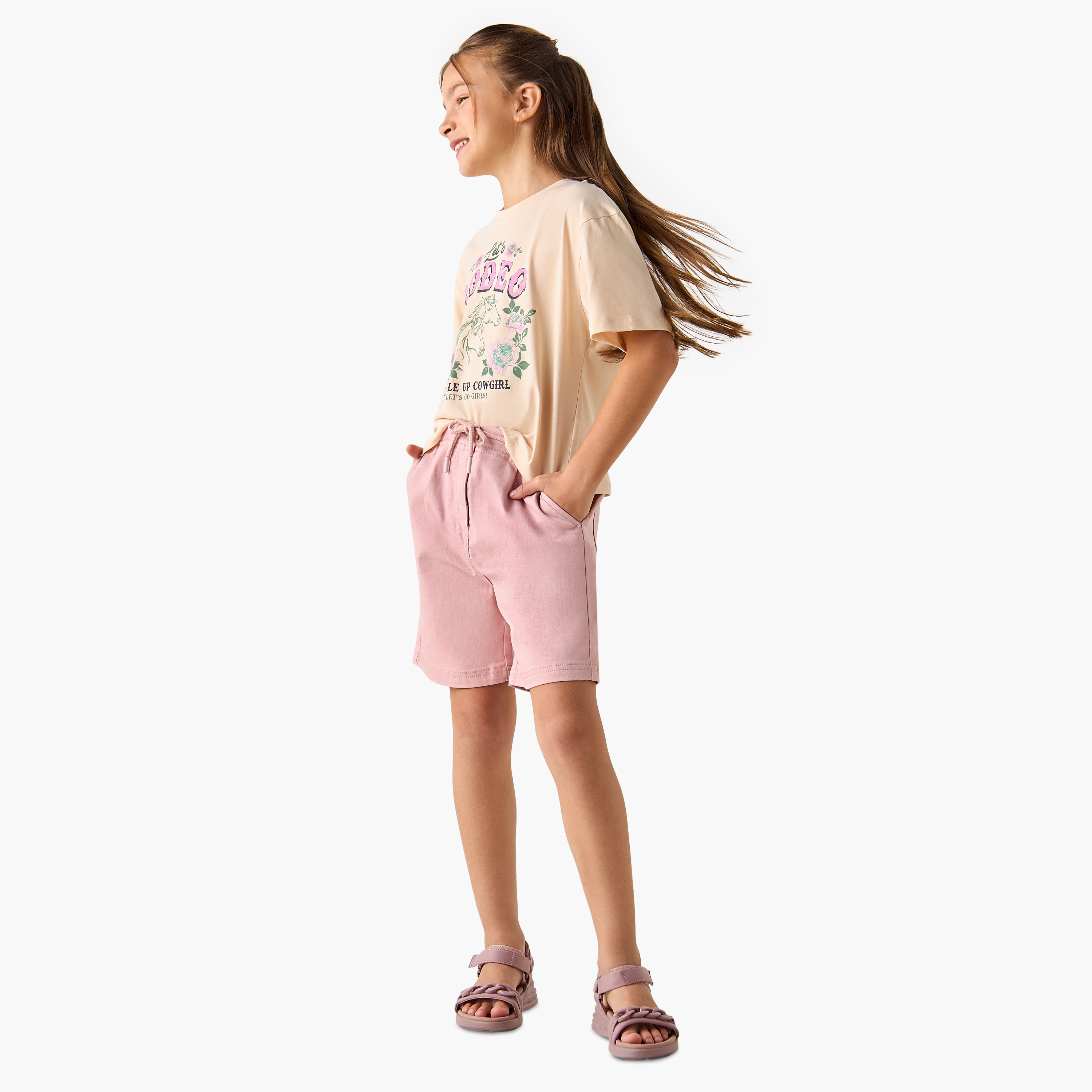 Juniors Graphic Print Crew Neck T-shirt with Short Sleeves-girls-clothing-tshirts-image-2
