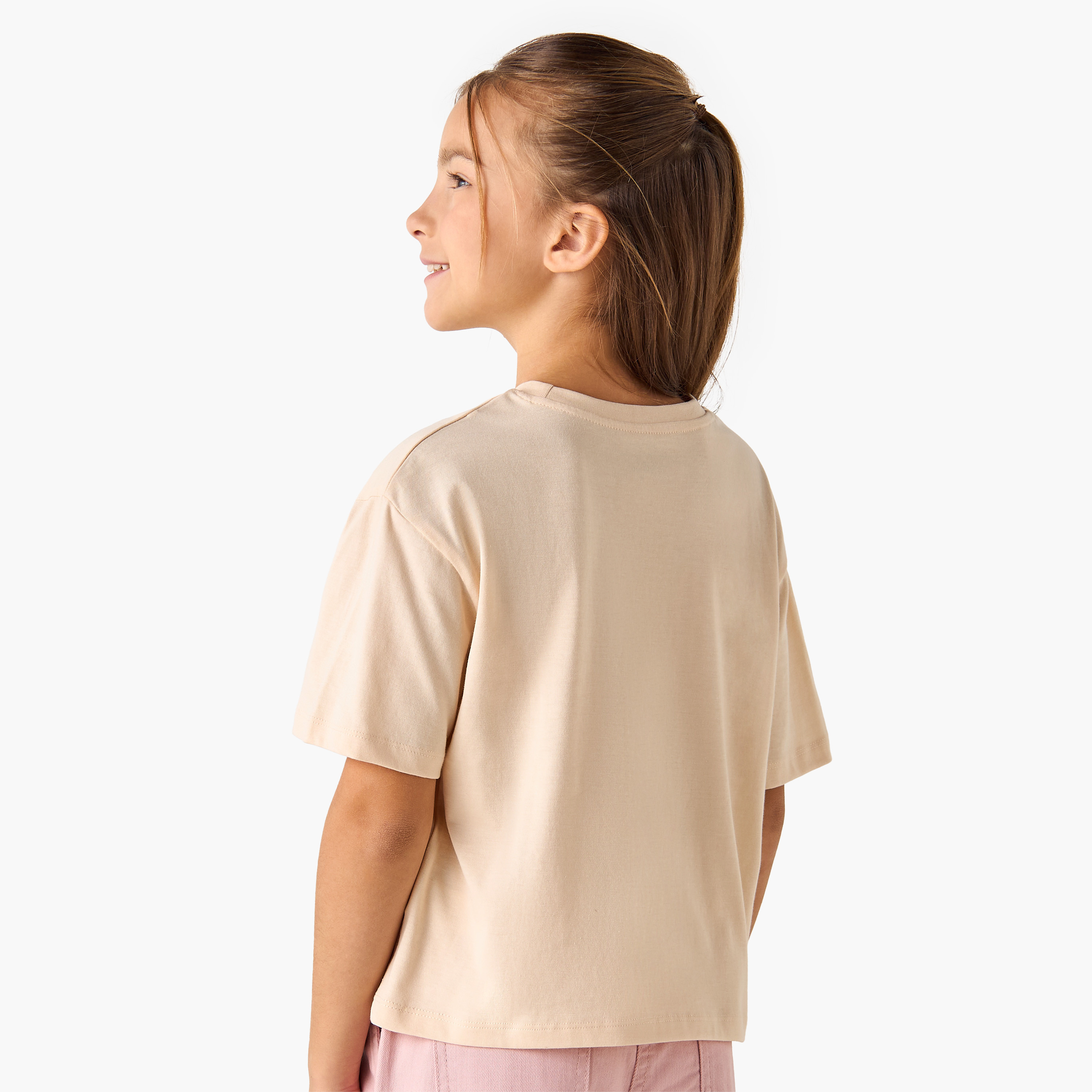 Juniors Graphic Print Crew Neck T-shirt with Short Sleeves-girls-clothing-tshirts-image-3