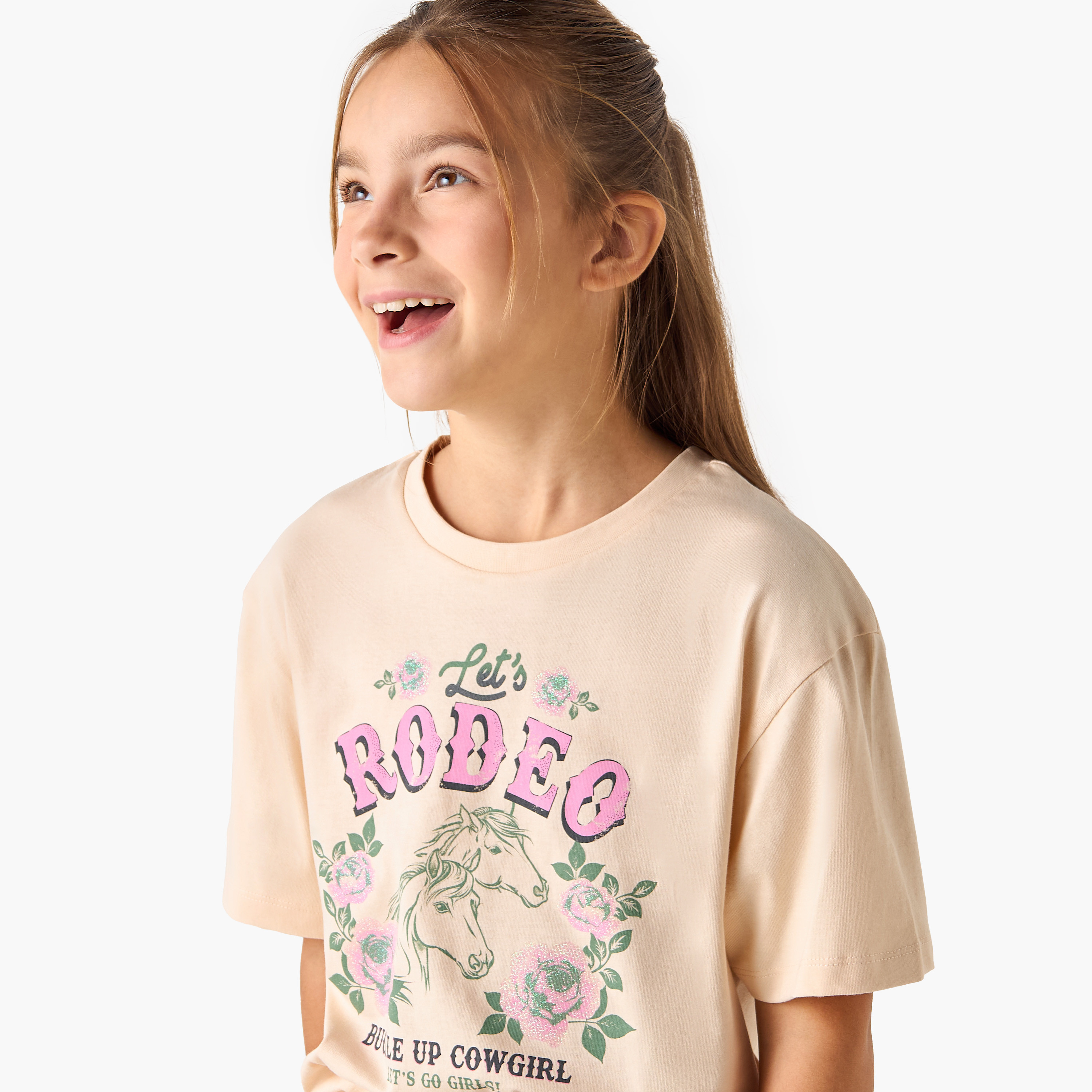 Juniors Graphic Print Crew Neck T-shirt with Short Sleeves-girls-clothing-tshirts-image-4