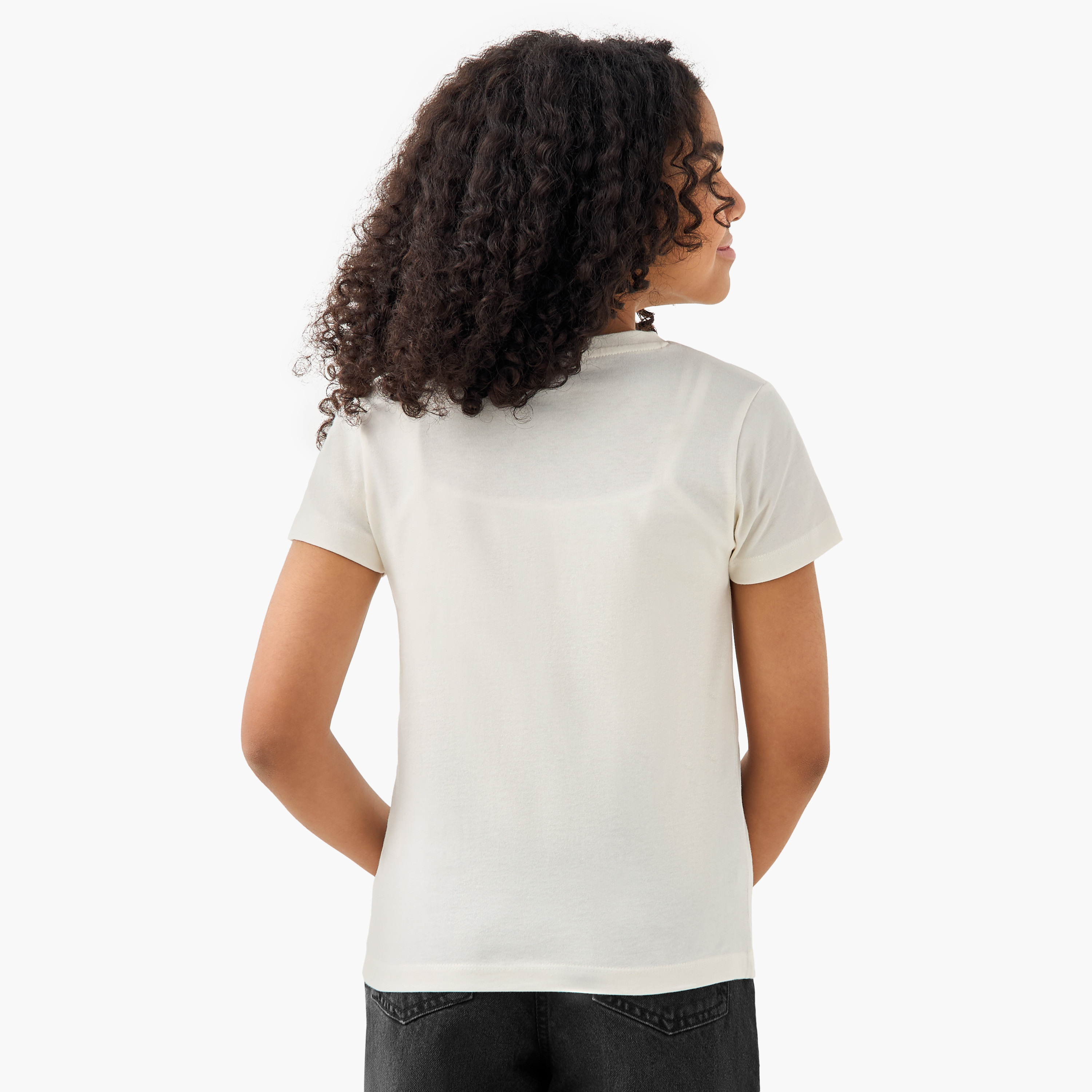 Juniors Graphic Print Crew Neck T-shirt with Short Sleeves-girls-clothing-tshirts-image-3