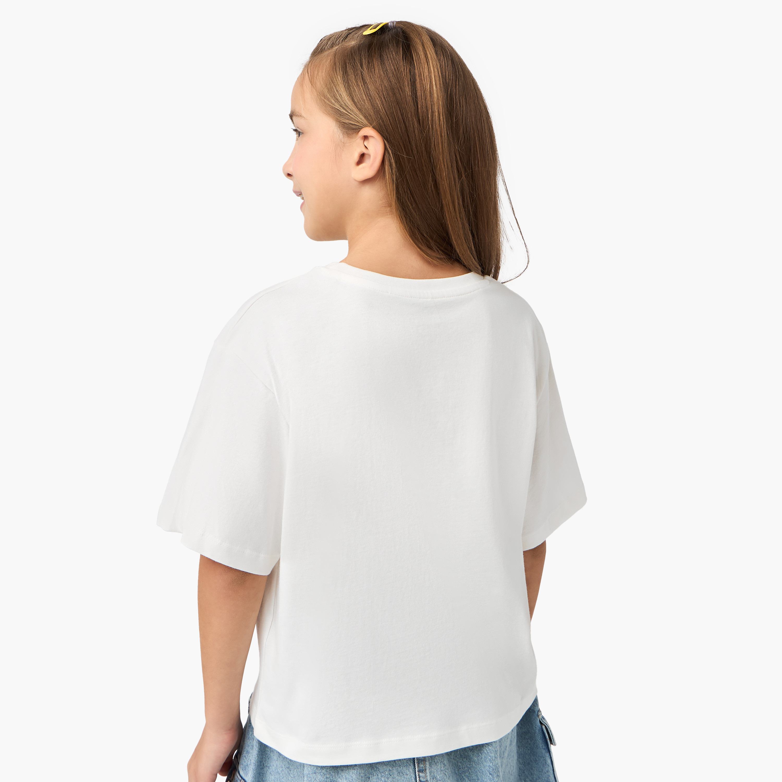 Juniors Graphic Print Crew Neck T-shirt with Short Sleeves-girls-clothing-tshirts-image-3