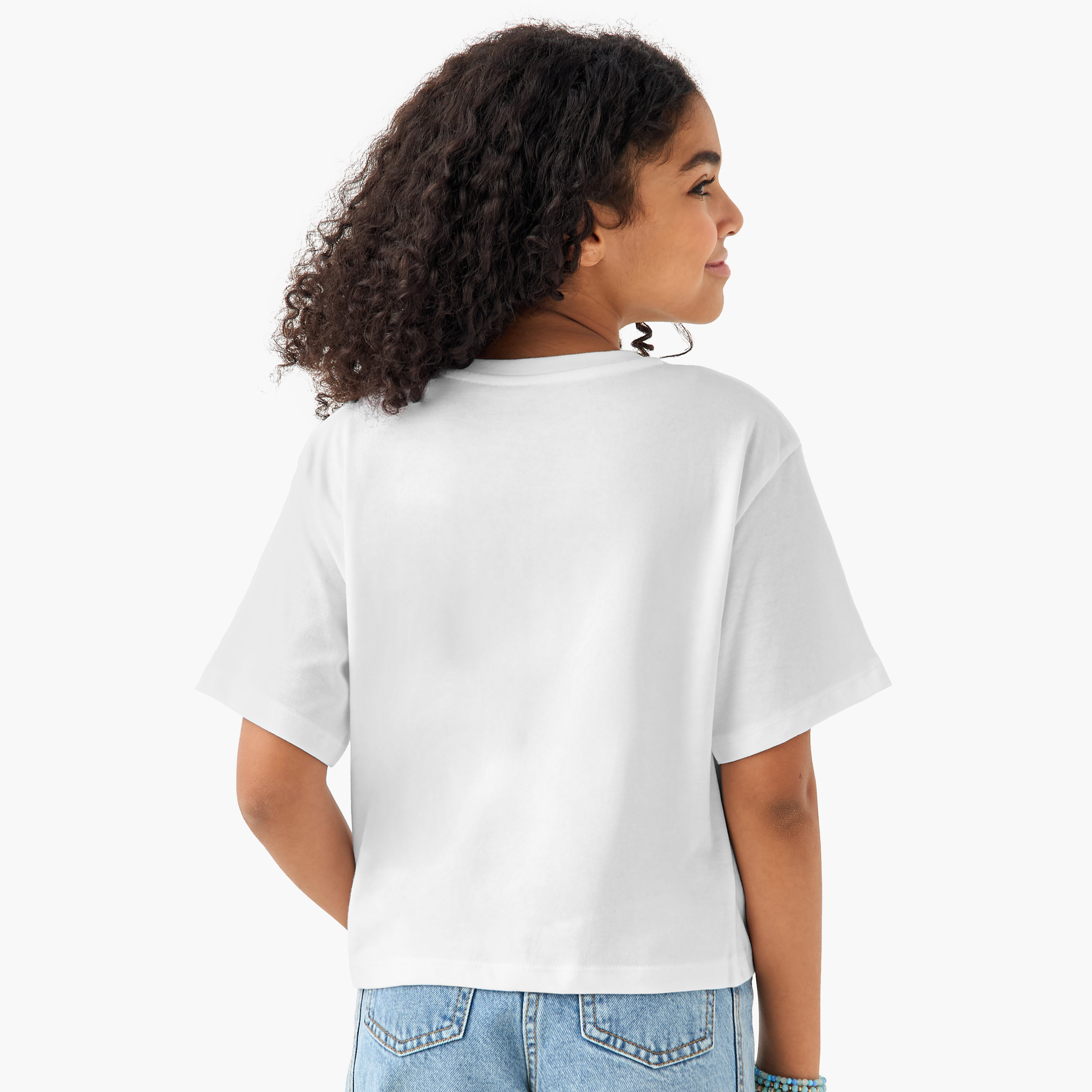 Juniors Graphic Print Crew Neck T-shirt with Short Sleeves-girls-clothing-tshirts-image-3