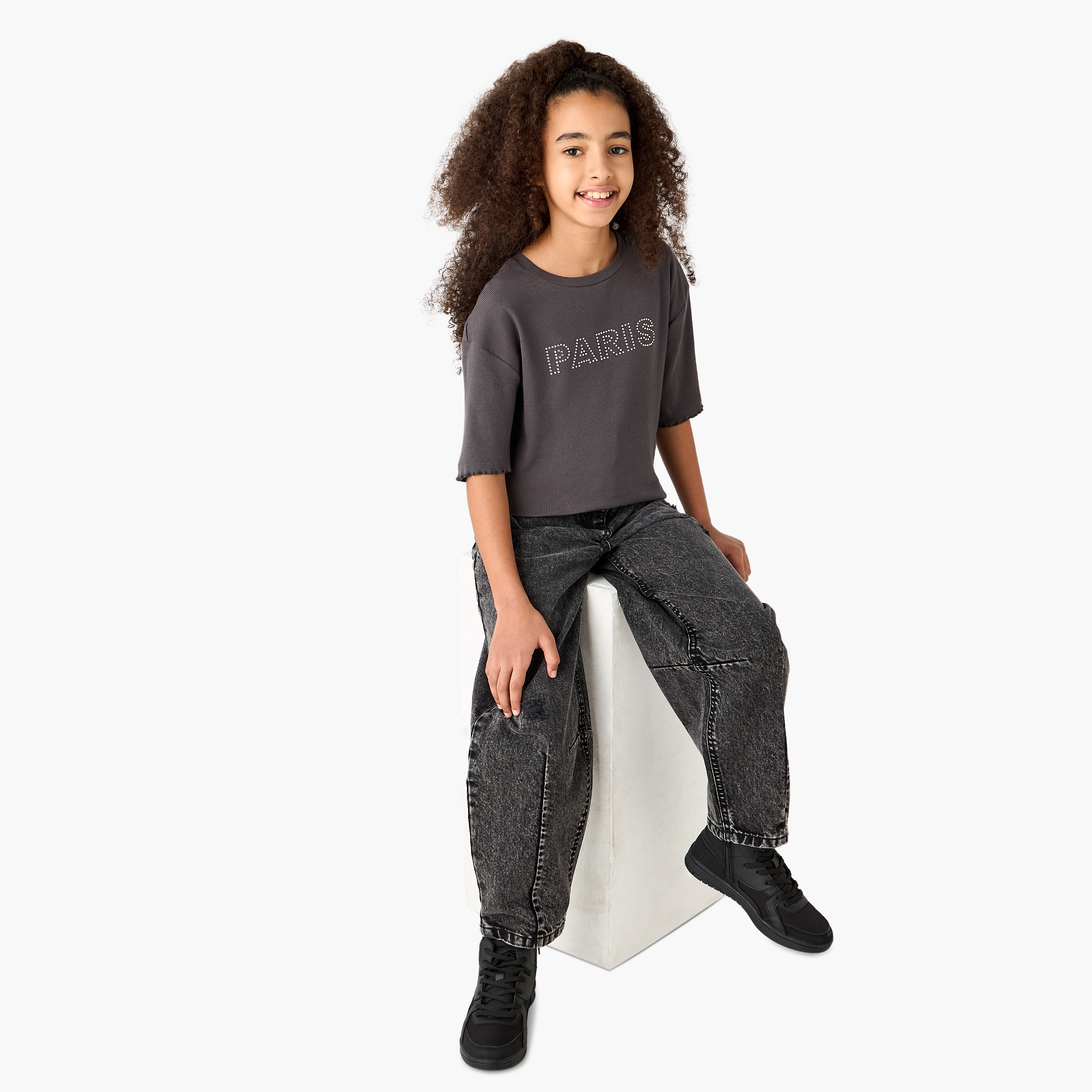 Juniors Embellished Crew Neck T-shirt with Lettuce Hem-girls-clothing-tshirts-image-2