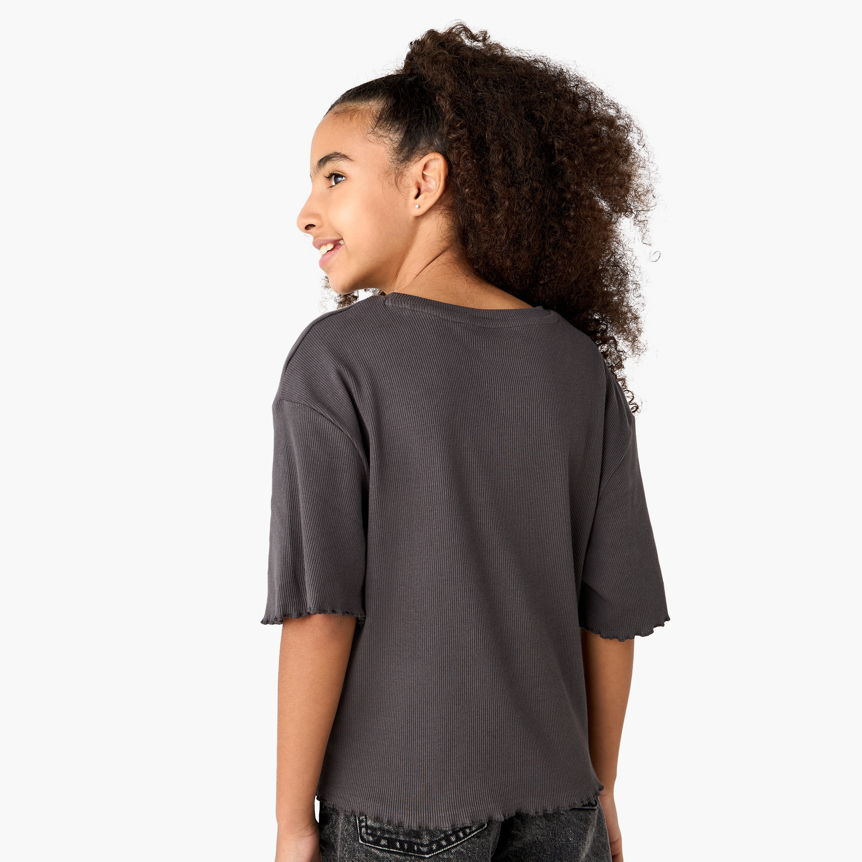 Juniors Embellished Crew Neck T-shirt with Lettuce Hem-girls-clothing-tshirts-image-3