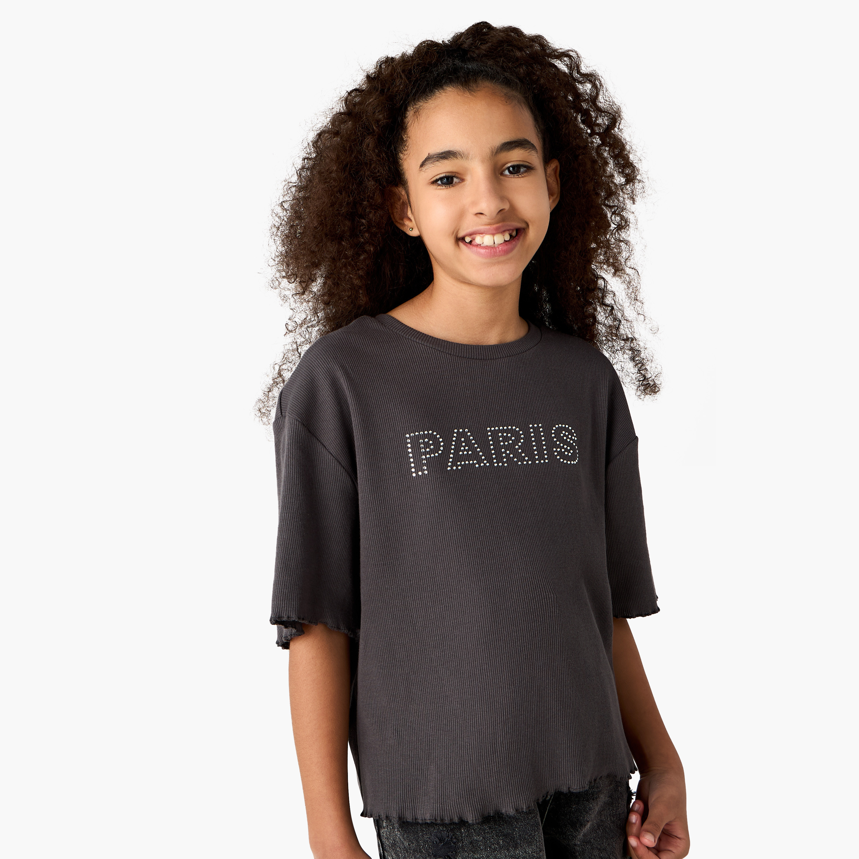 Juniors Embellished Crew Neck T-shirt with Lettuce Hem-girls-clothing-tshirts-image-6